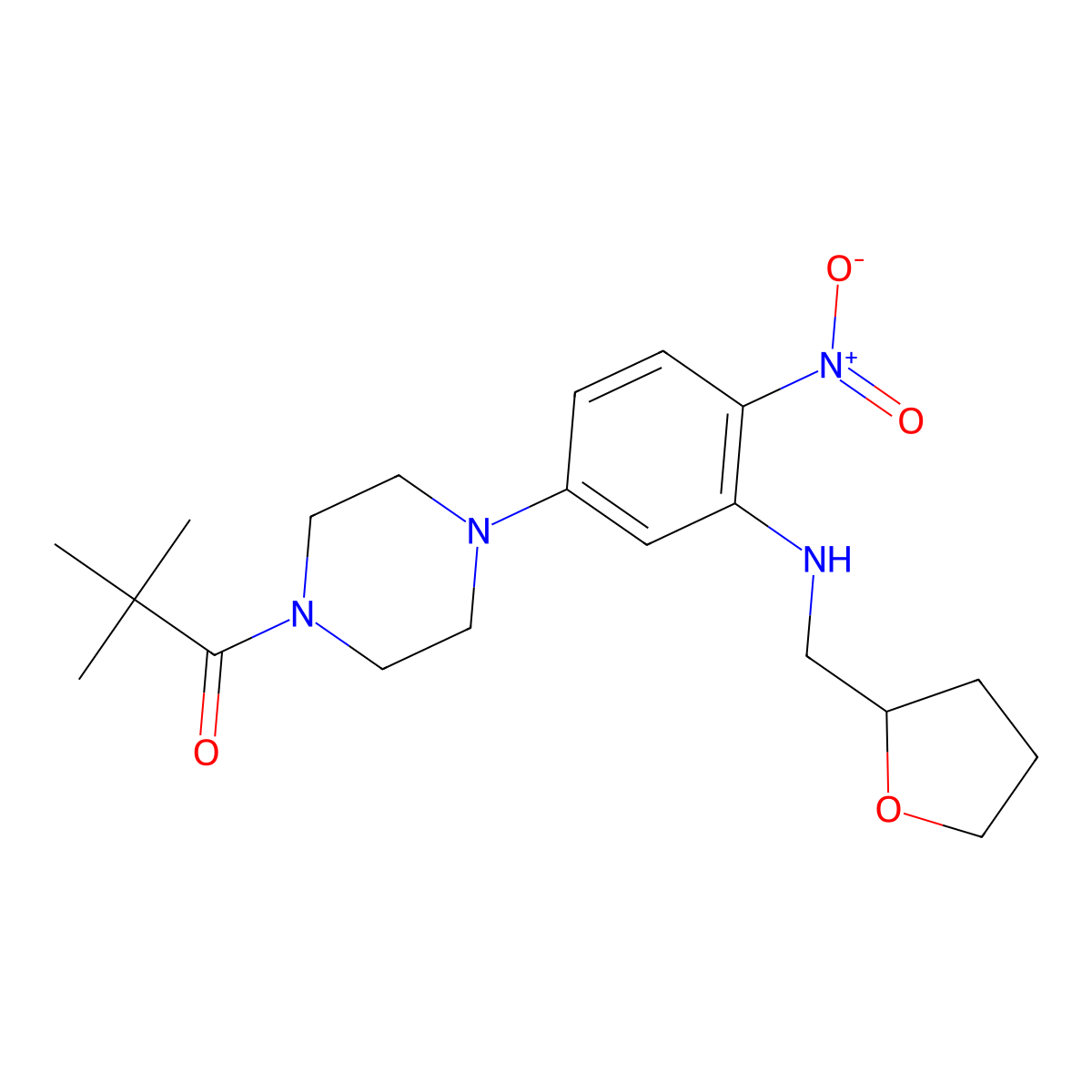 2,2-Dimethyl-1-[4-[4-nitro-3-(oxolan-2-ylmethylamino)phenyl]piperazin-1-yl]propan-1-one molecular structure, CAS 774549-71-2