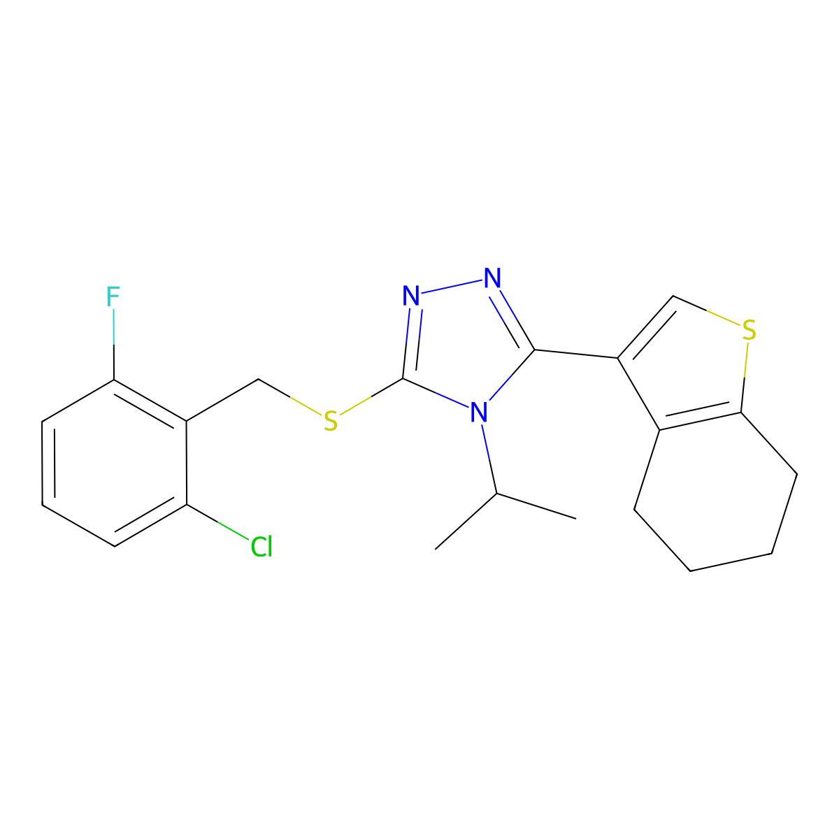 3-[(2-chloro-6-fluorobenzyl)sulfanyl]-4-(propan-2-yl)-5-(4,5,6,7-tetrahydro-1-benzothiophen-3-yl)-4H-1,2,4-triazole molecular structure, CAS 774550-39-9
