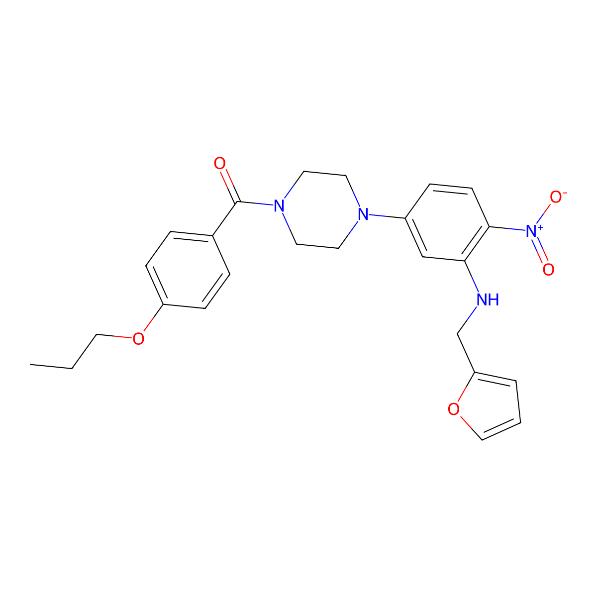 [4-[3-(Furan-2-ylmethylamino)-4-nitrophenyl]piperazin-1-yl]-(4-propoxyphenyl)methanone molecular structure, CAS 774550-84-4