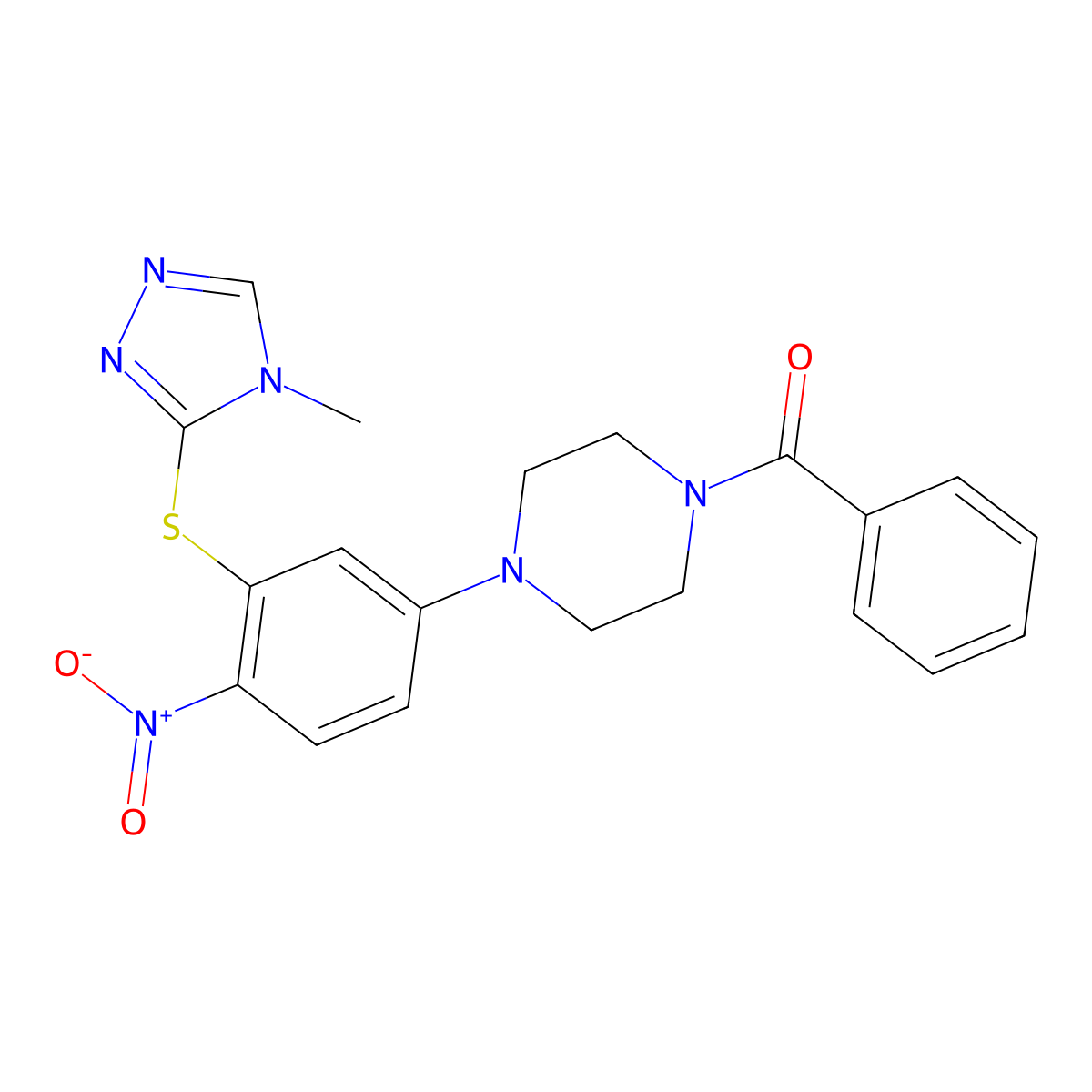 [4-[3-[(4-Methyl-1,2,4-triazol-3-yl)sulfanyl]-4-nitrophenyl]piperazin-1-yl]-phenylmethanone molecular structure, CAS 774551-35-8