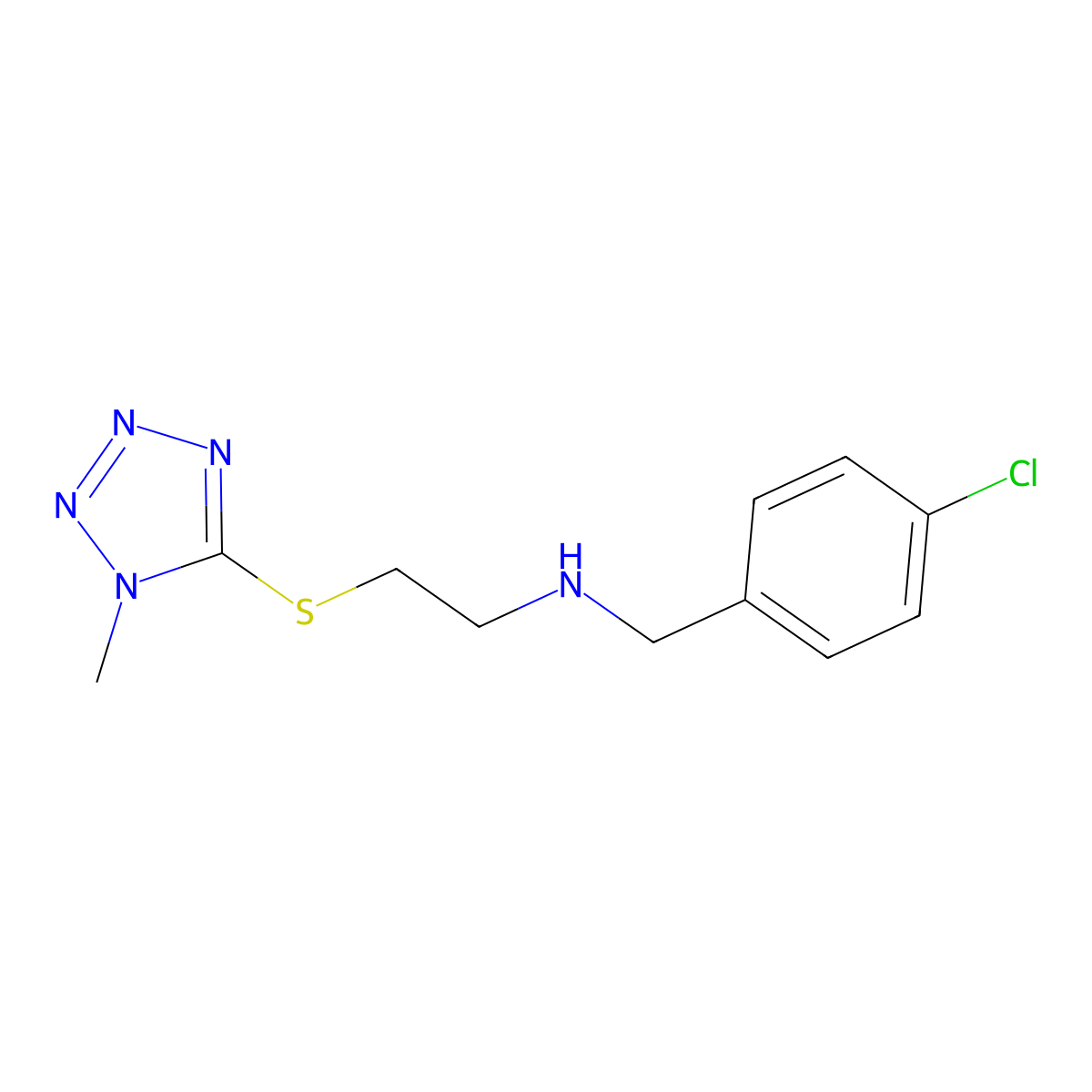 N-[(4-chlorophenyl)methyl]-2-(1-methyltetrazol-5-yl)sulfanylethanamine molecular structure, CAS 774551-40-5