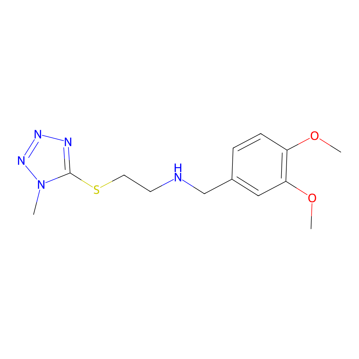 N-[(3,4-dimethoxyphenyl)methyl]-2-(1-methyltetrazol-5-yl)sulfanylethanamine molecular structure, CAS 774551-42-7