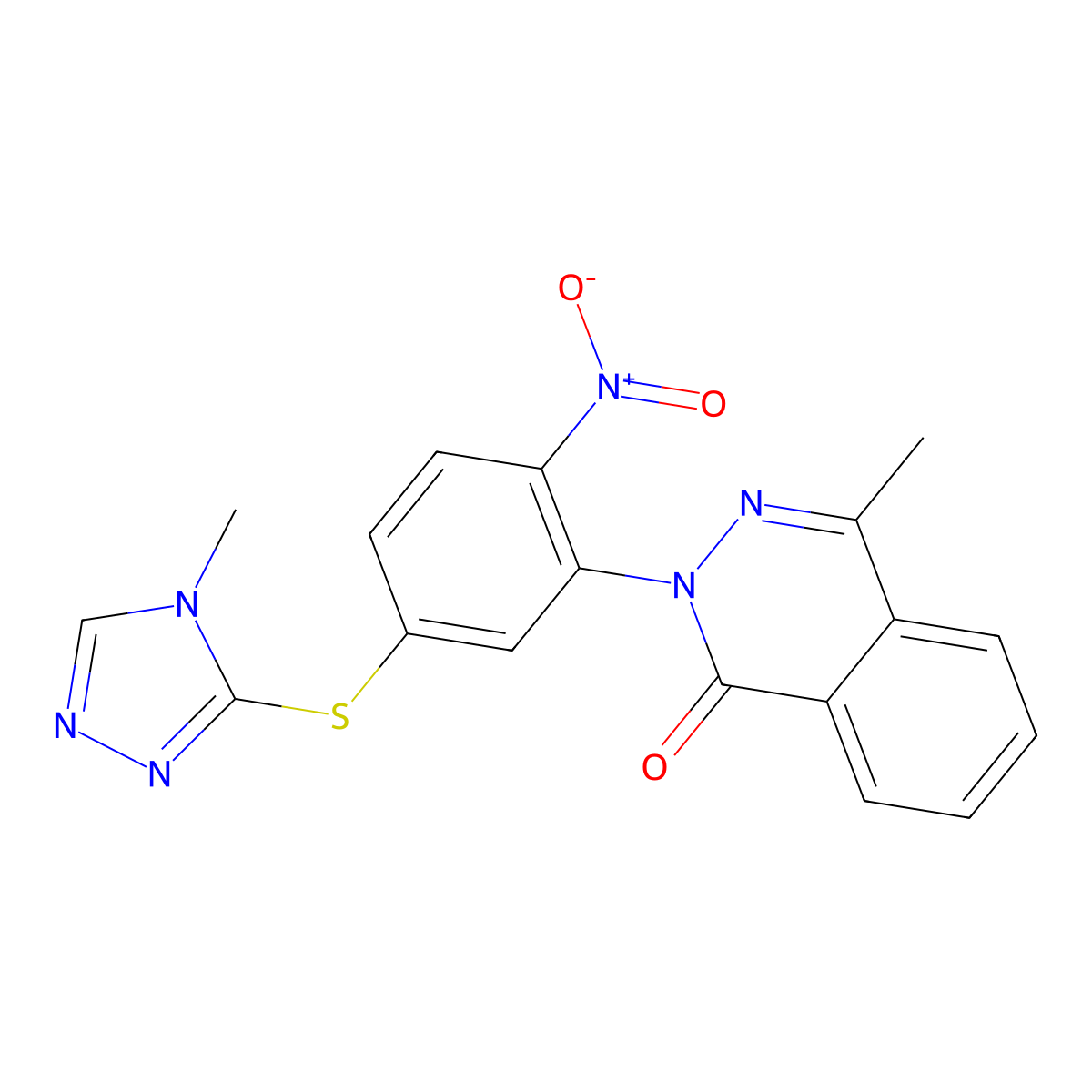 4-Methyl-2-[5-[(4-methyl-1,2,4-triazol-3-yl)sulfanyl]-2-nitrophenyl]phthalazin-1-one molecular structure, CAS 774551-49-4