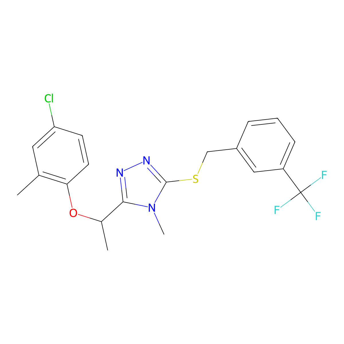 3-[1-(4-chloro-2-methylphenoxy)ethyl]-4-methyl-5-{[3-(trifluoromethyl)benzyl]sulfanyl}-4H-1,2,4-triazole molecular structure, CAS 774551-59-6