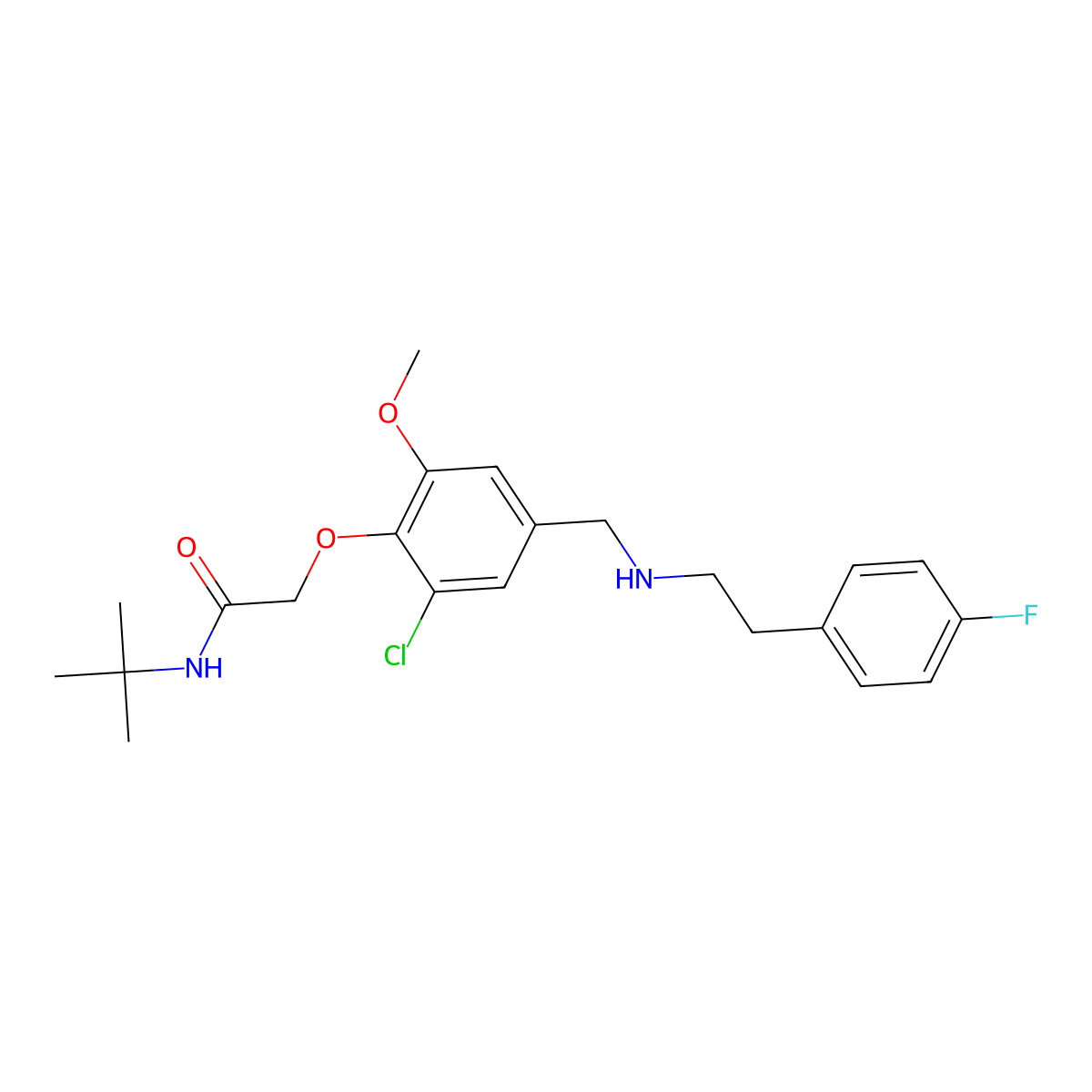 N-tert-butyl-2-[2-chloro-4-[[2-(4-fluorophenyl)ethylamino]methyl]-6-methoxyphenoxy]acetamide molecular structure, CAS 774551-60-9