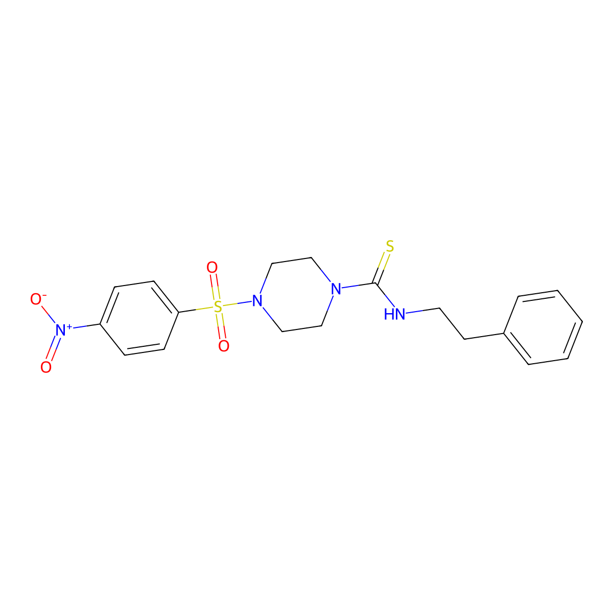 4-[(4-nitrophenyl)sulfonyl]-N-(2-phenylethyl)piperazine-1-carbothioamide molecular structure, CAS 774551-88-1