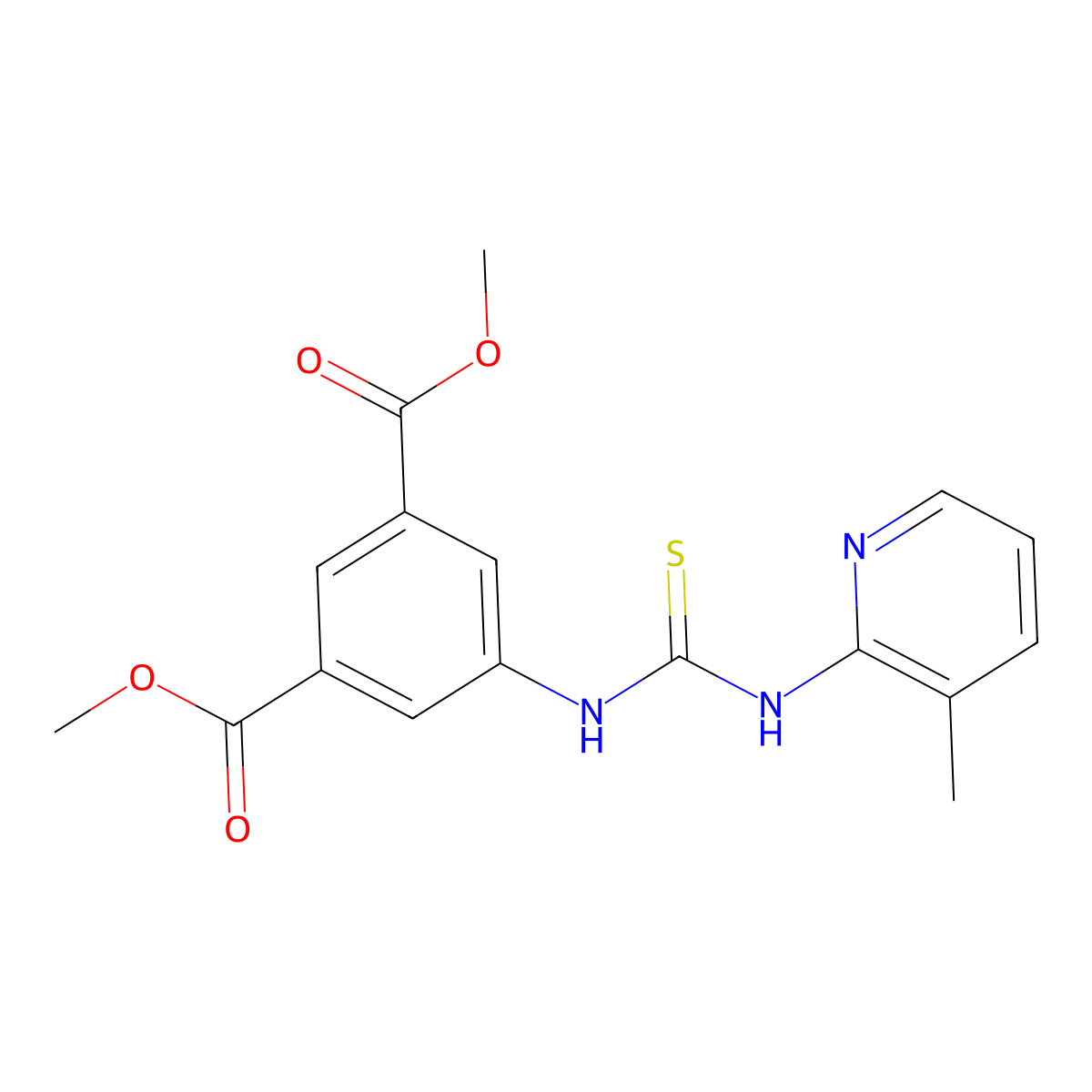 Dimethyl 5-{[(3-methylpyridin-2-yl)carbamothioyl]amino}benzene-1,3-dicarboxylate molecular structure, CAS 774552-82-8