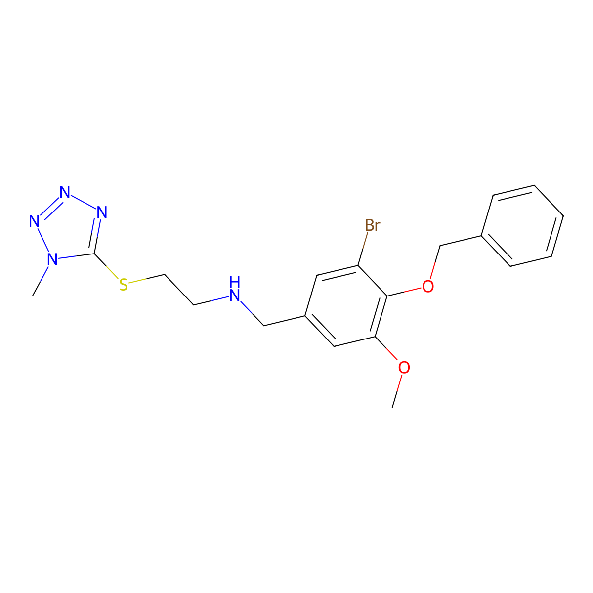 N-[(3-bromo-5-methoxy-4-phenylmethoxyphenyl)methyl]-2-(1-methyltetrazol-5-yl)sulfanylethanamine molecular structure, CAS 774552-97-5
