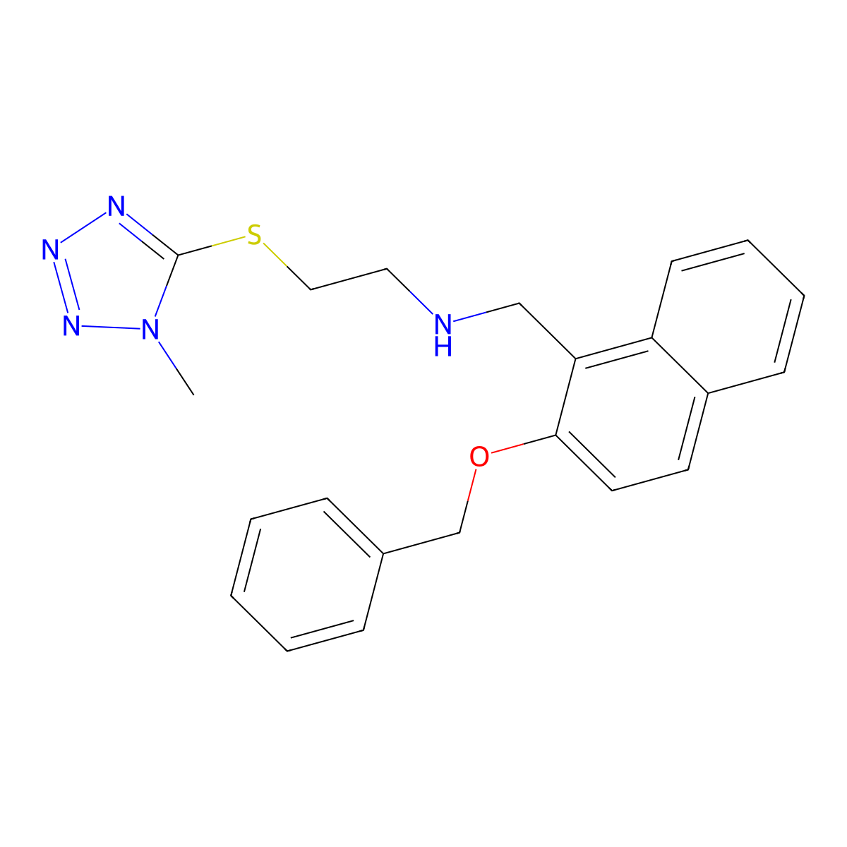 2-(1-methyltetrazol-5-yl)sulfanyl-N-[(2-phenylmethoxynaphthalen-1-yl)methyl]ethanamine molecular structure, CAS 774552-99-7