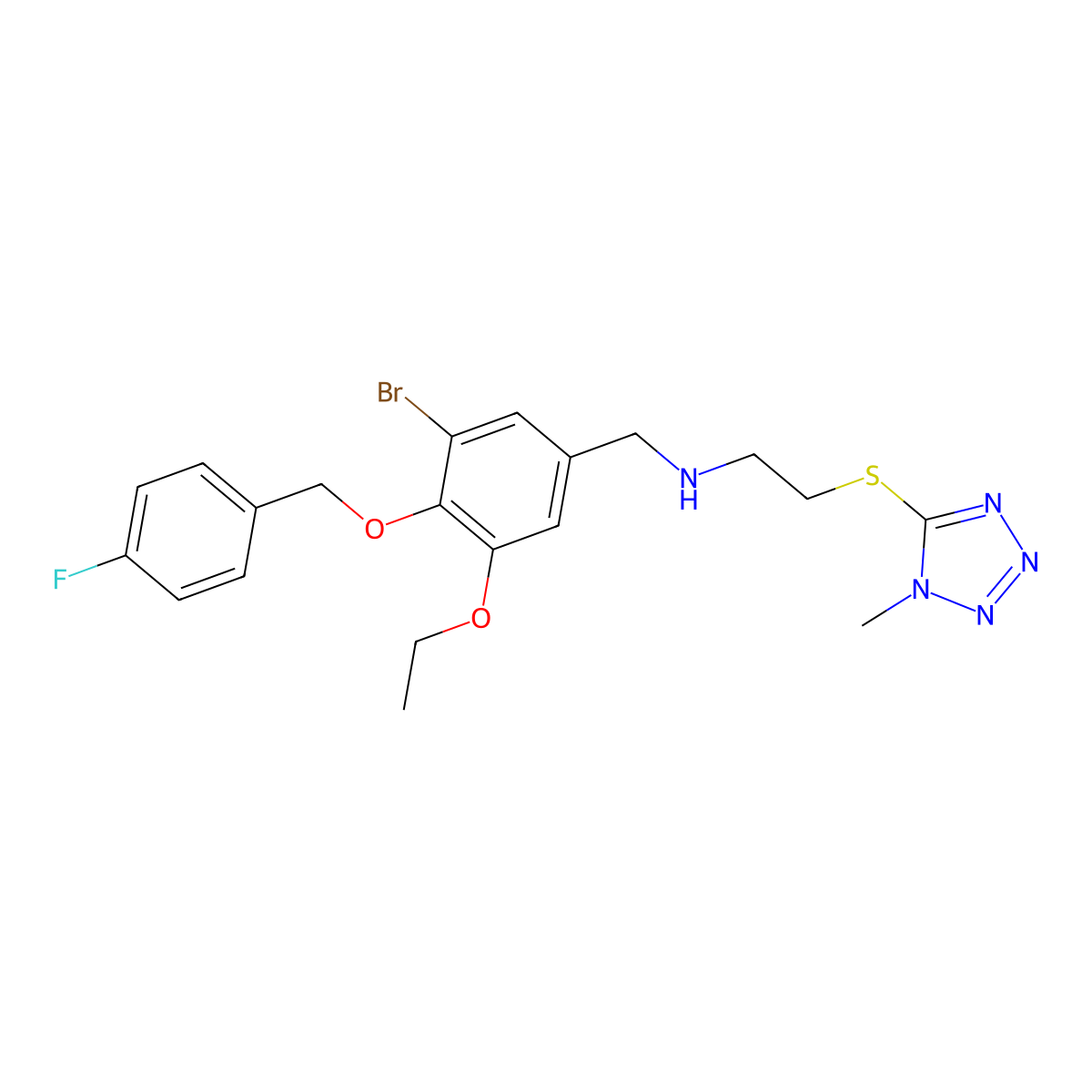 N-[[3-bromo-5-ethoxy-4-[(4-fluorophenyl)methoxy]phenyl]methyl]-2-(1-methyltetrazol-5-yl)sulfanylethanamine molecular structure, CAS 774553-07-0