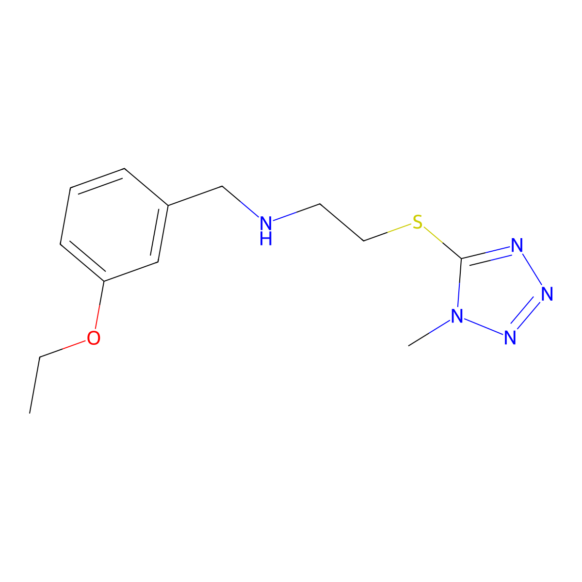 N-[(3-ethoxyphenyl)methyl]-2-(1-methyltetrazol-5-yl)sulfanylethanamine molecular structure, CAS 774553-17-2