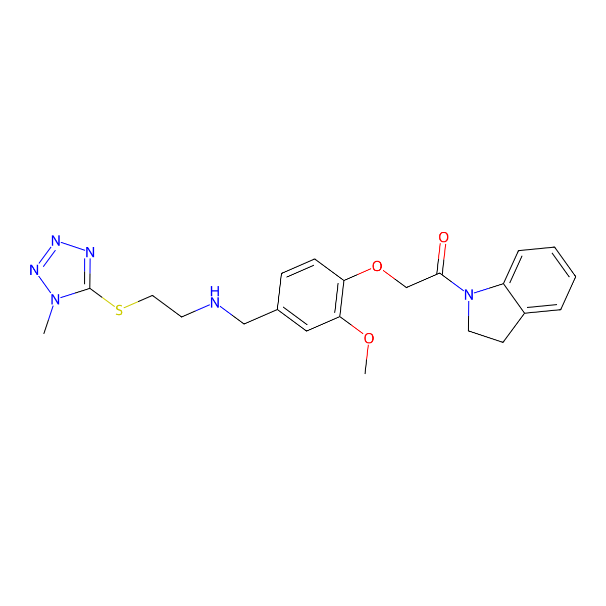 1-(2,3-Dihydroindol-1-yl)-2-[2-methoxy-4-[[2-(1-methyltetrazol-5-yl)sulfanylethylamino]methyl]phenoxy]ethanone molecular structure, CAS 774553-21-8
