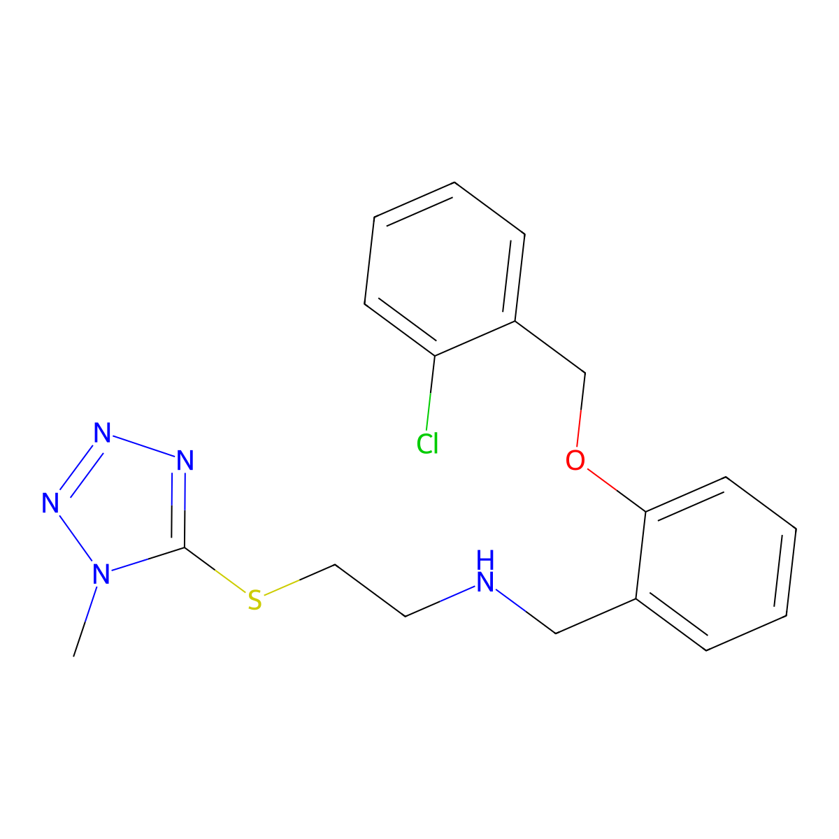 N-[[2-[(2-chlorophenyl)methoxy]phenyl]methyl]-2-(1-methyltetrazol-5-yl)sulfanylethanamine molecular structure, CAS 774553-57-0