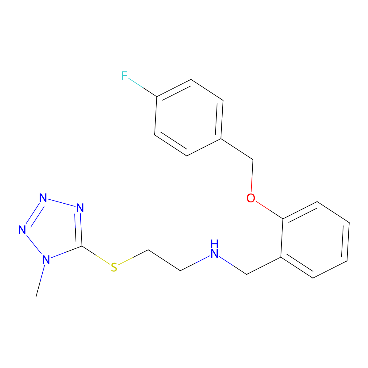 N-[[2-[(4-fluorophenyl)methoxy]phenyl]methyl]-2-(1-methyltetrazol-5-yl)sulfanylethanamine molecular structure, CAS 774553-59-2