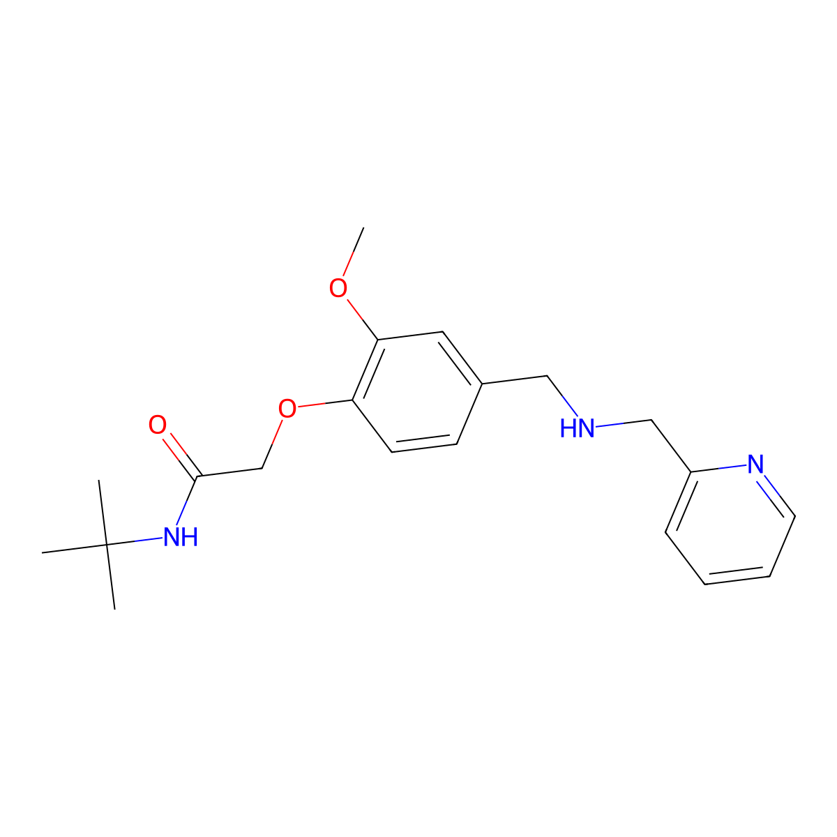 N-tert-butyl-2-[2-methoxy-4-[(pyridin-2-ylmethylamino)methyl]phenoxy]acetamide molecular structure, CAS 774553-81-0