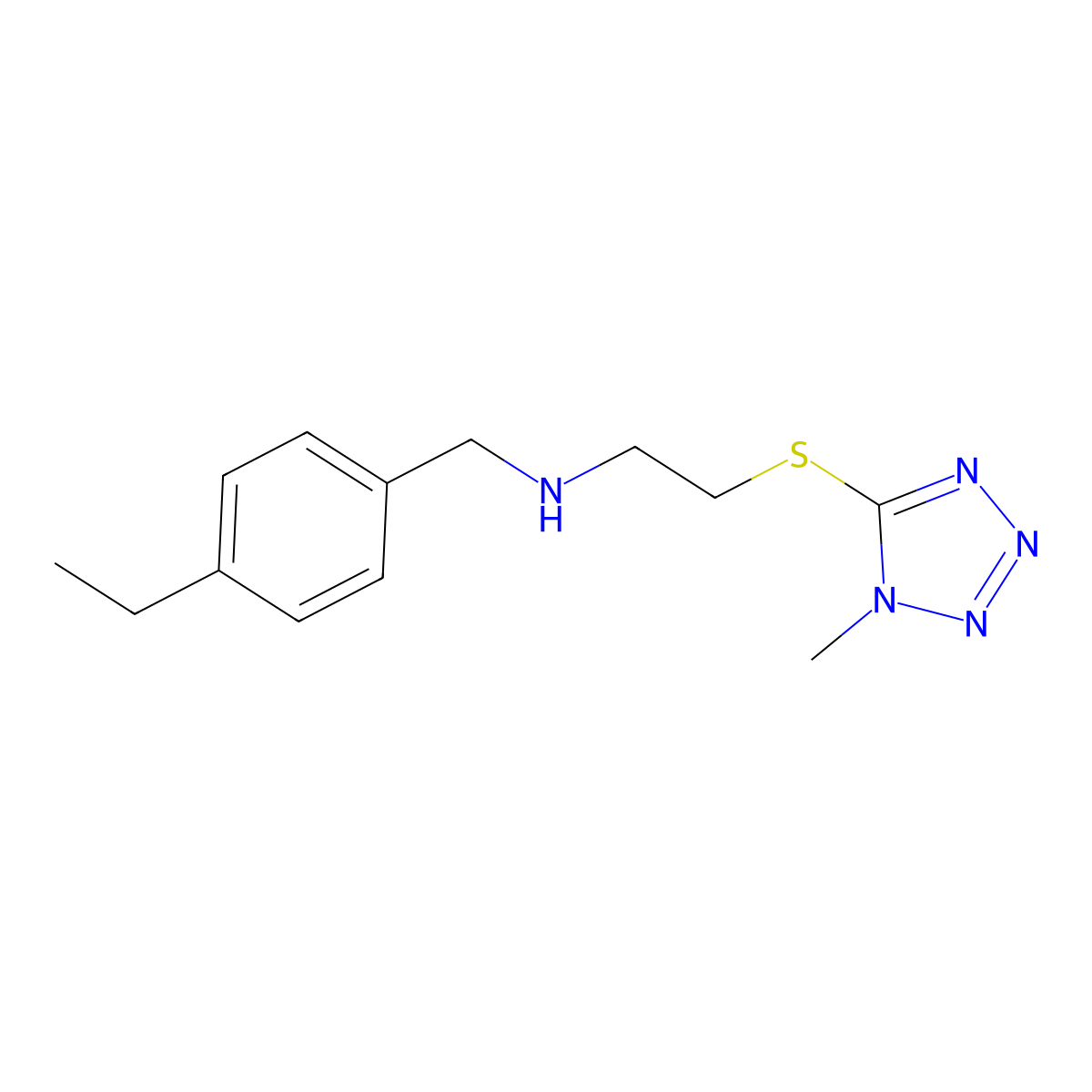 N-[(4-ethylphenyl)methyl]-2-(1-methyltetrazol-5-yl)sulfanylethanamine molecular structure, CAS 774554-95-9
