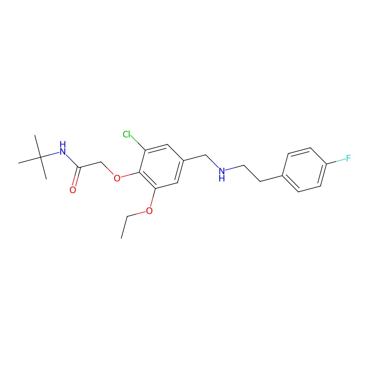 N-tert-butyl-2-[2-chloro-6-ethoxy-4-[[2-(4-fluorophenyl)ethylamino]methyl]phenoxy]acetamide molecular structure, CAS 774555-01-0