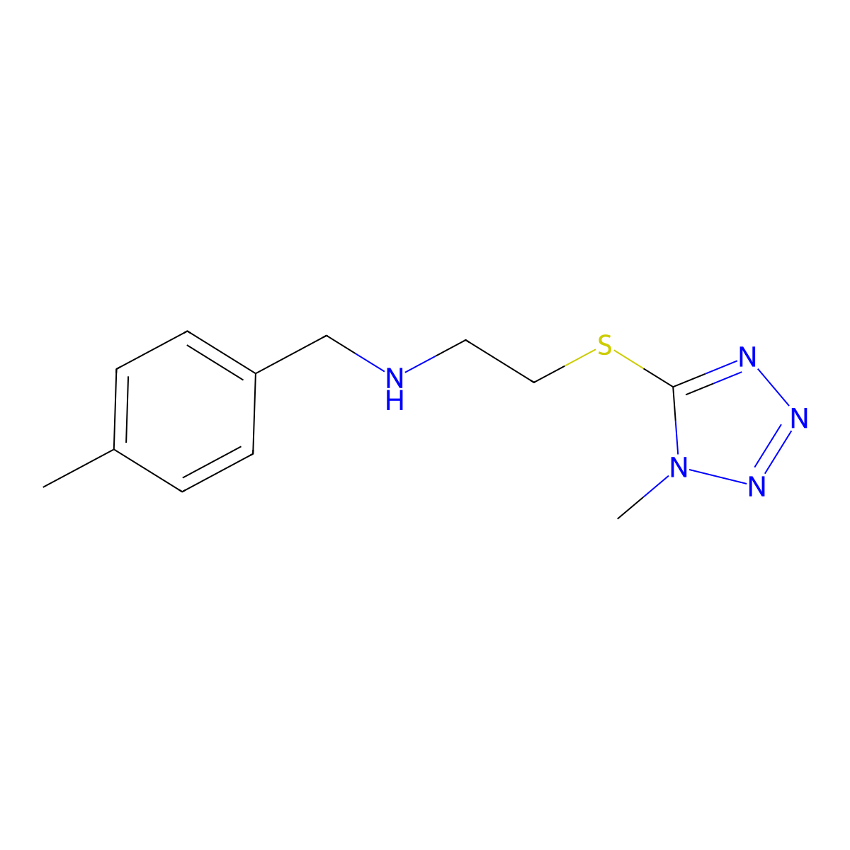 N-[(4-methylphenyl)methyl]-2-(1-methyltetrazol-5-yl)sulfanylethanamine molecular structure, CAS 774555-91-8