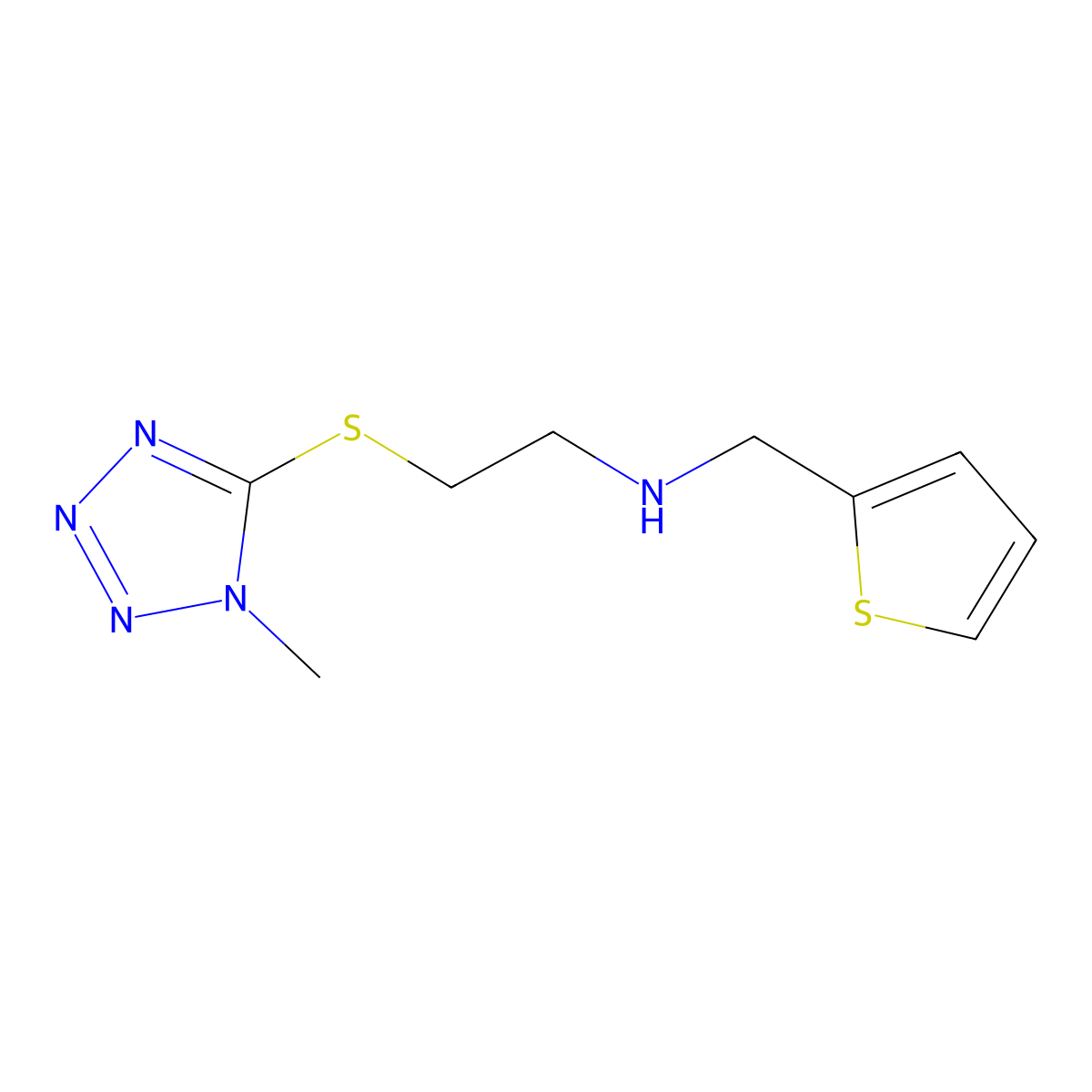 2-(1-methyltetrazol-5-yl)sulfanyl-N-(thiophen-2-ylmethyl)ethanamine molecular structure, CAS 774555-93-0
