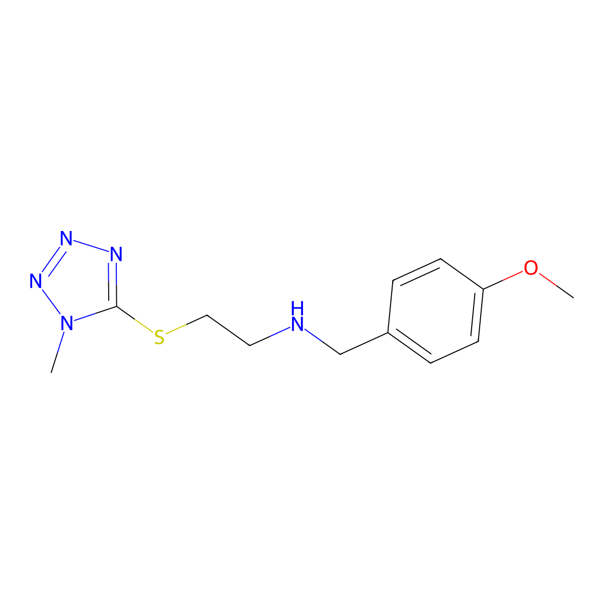 N-[(4-methoxyphenyl)methyl]-2-(1-methyltetrazol-5-yl)sulfanylethanamine molecular structure, CAS 774556-19-3