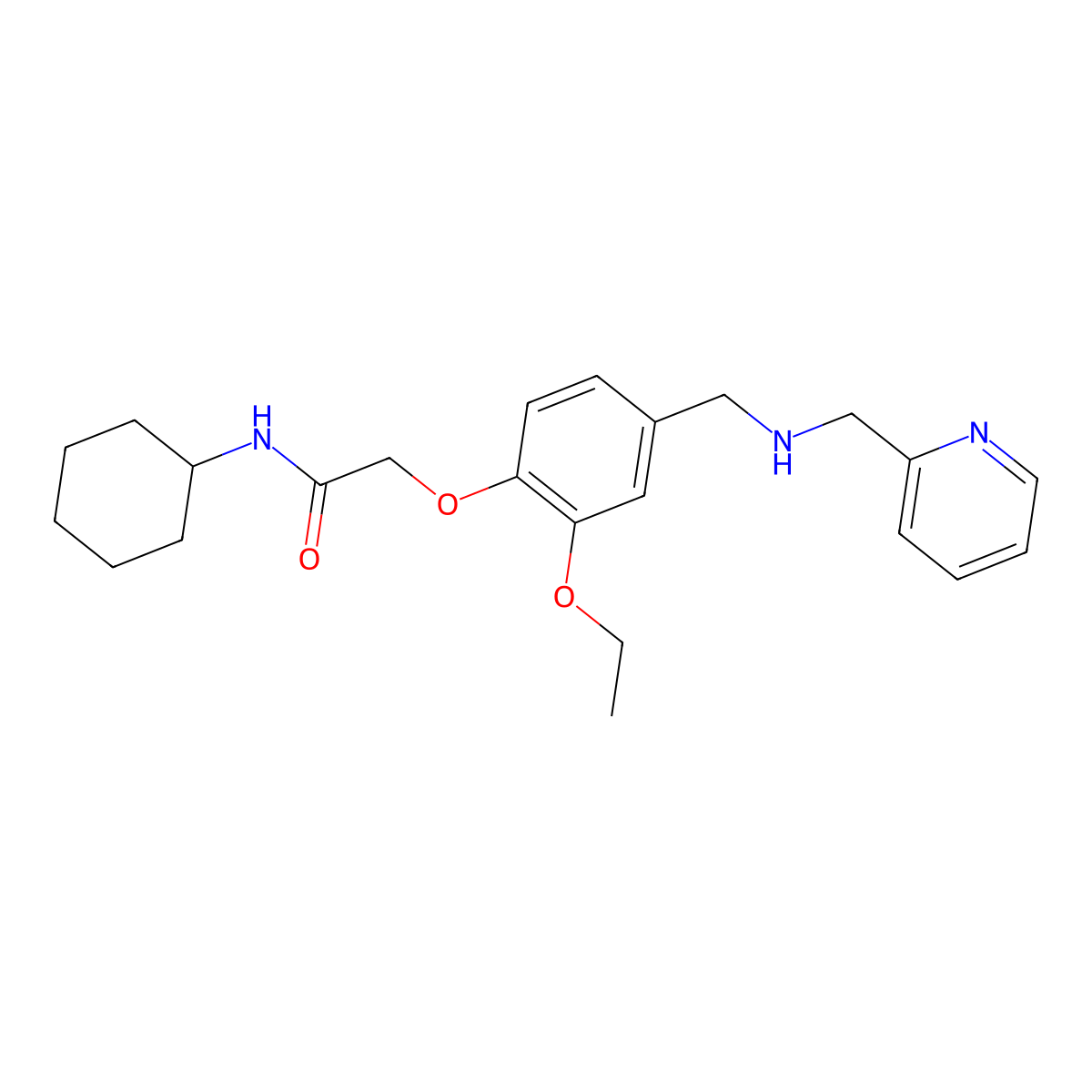 N-cyclohexyl-2-[2-ethoxy-4-[(pyridin-2-ylmethylamino)methyl]phenoxy]acetamide molecular structure, CAS 774557-11-8