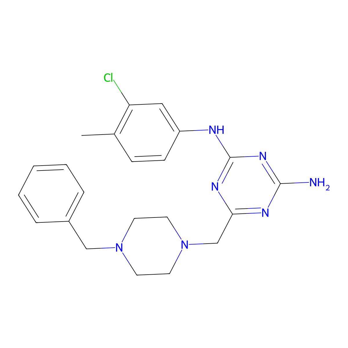 6-[(4-benzylpiperazin-1-yl)methyl]-N-(3-chloro-4-methylphenyl)-1,3,5-triazine-2,4-diamine molecular structure, CAS 774559-49-8