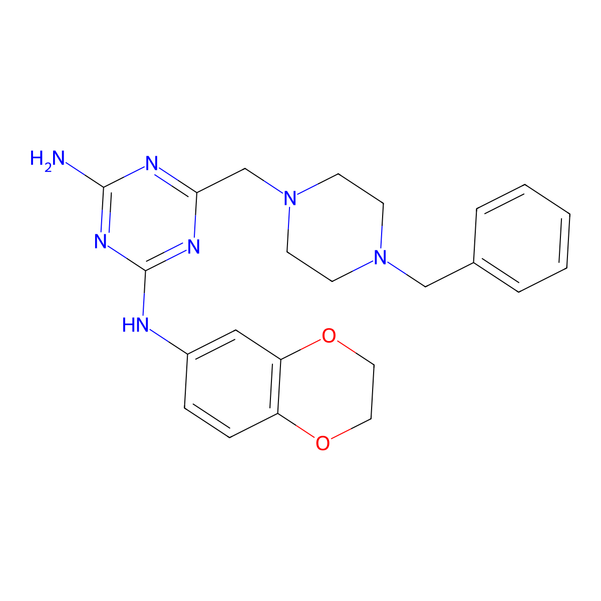 6-[(4-benzylpiperazin-1-yl)methyl]-N-(2,3-dihydro-1,4-benzodioxin-6-yl)-1,3,5-triazine-2,4-diamine molecular structure, CAS 774559-53-4