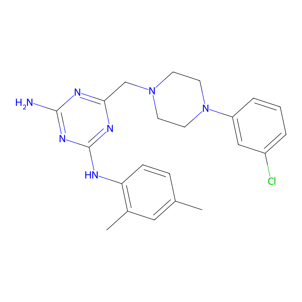 6-{[4-(3-chlorophenyl)piperazin-1-yl]methyl}-N-(2,4-dimethylphenyl)-1,3,5-triazine-2,4-diamine molecular structure, CAS 774559-58-9