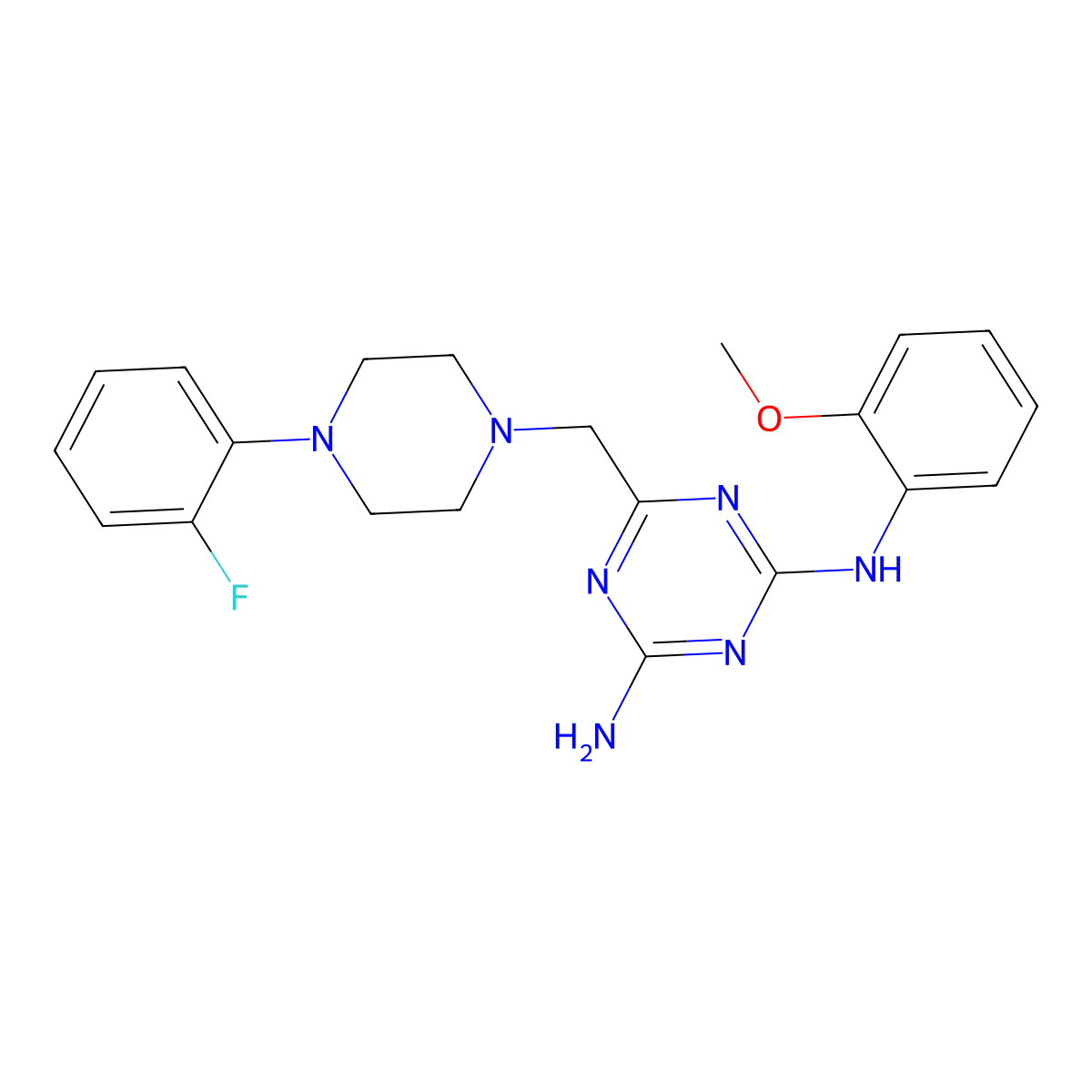 6-{[4-(2-fluorophenyl)piperazin-1-yl]methyl}-N-(2-methoxyphenyl)-1,3,5-triazine-2,4-diamine molecular structure, CAS 774559-59-0