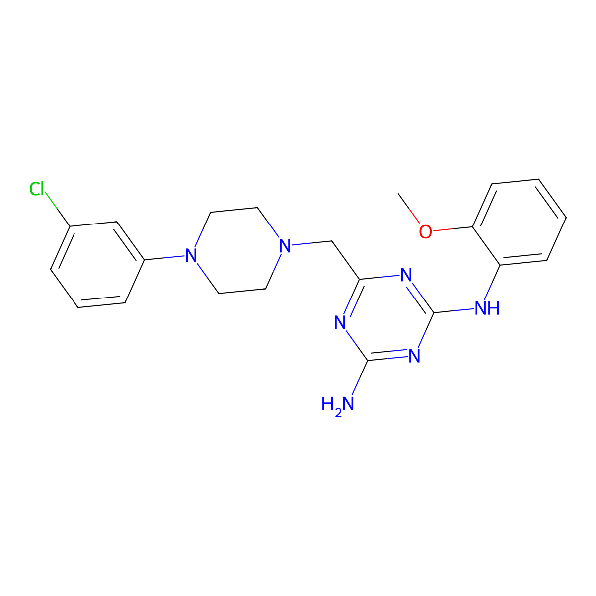 6-{[4-(3-chlorophenyl)piperazin-1-yl]methyl}-N-(2-methoxyphenyl)-1,3,5-triazine-2,4-diamine molecular structure, CAS 774559-60-3