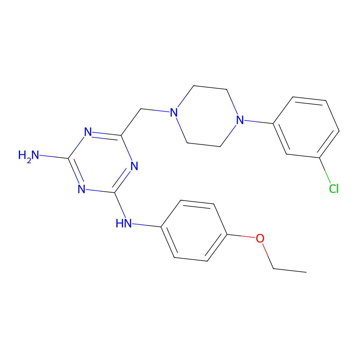 6-{[4-(3-chlorophenyl)piperazin-1-yl]methyl}-N-(4-ethoxyphenyl)-1,3,5-triazine-2,4-diamine molecular structure, CAS 774559-62-5