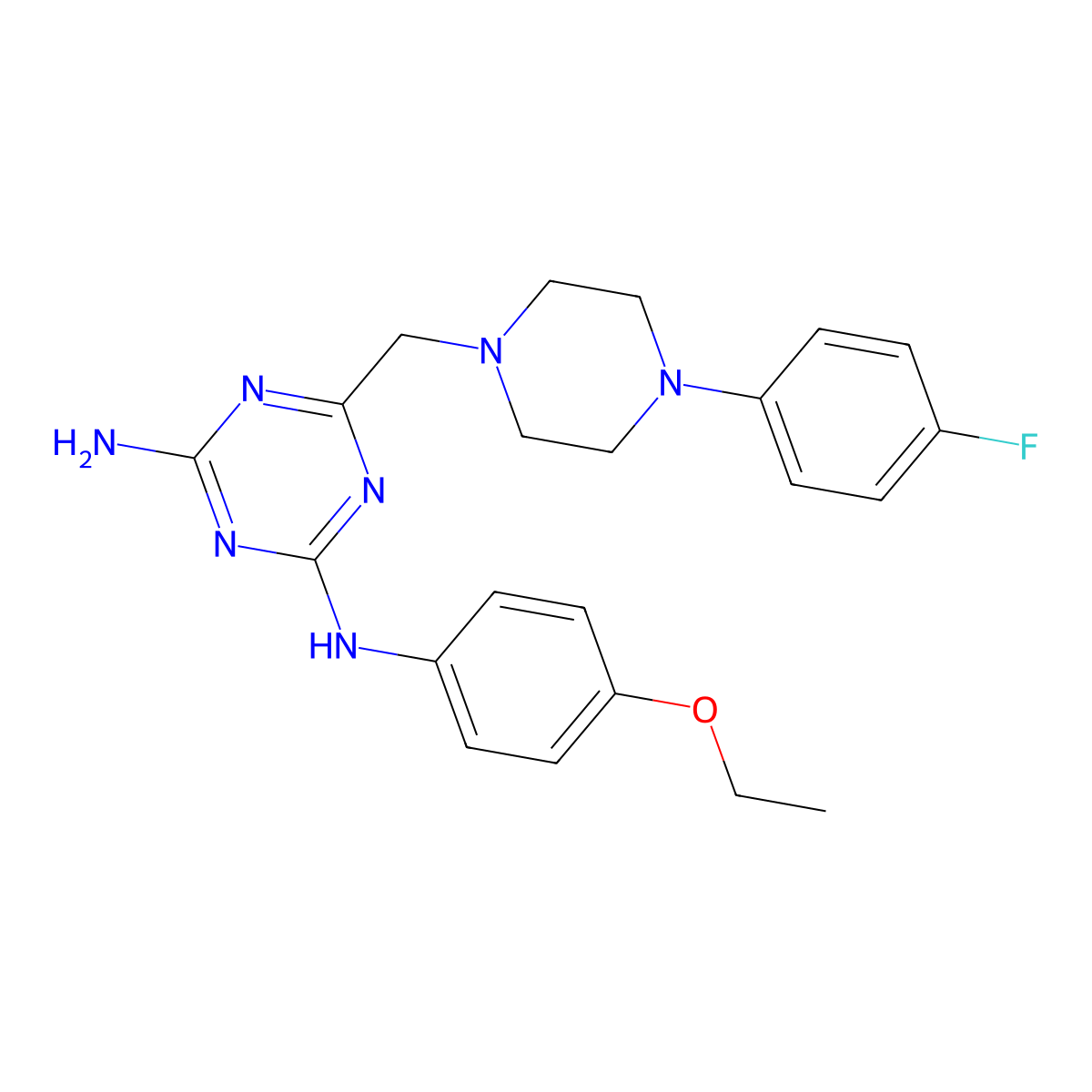 N-(4-amino-6-{[4-(4-fluorophenyl)piperazino]methyl}-1,3,5-triazin-2-yl)-N-(4-ethoxyphenyl)amine molecular structure, CAS 774559-63-6