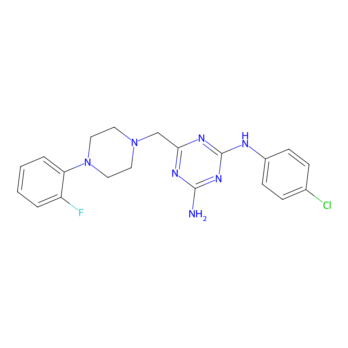 N-(4-chlorophenyl)-6-{[4-(2-fluorophenyl)piperazin-1-yl]methyl}-1,3,5-triazine-2,4-diamine molecular structure, CAS 774559-64-7