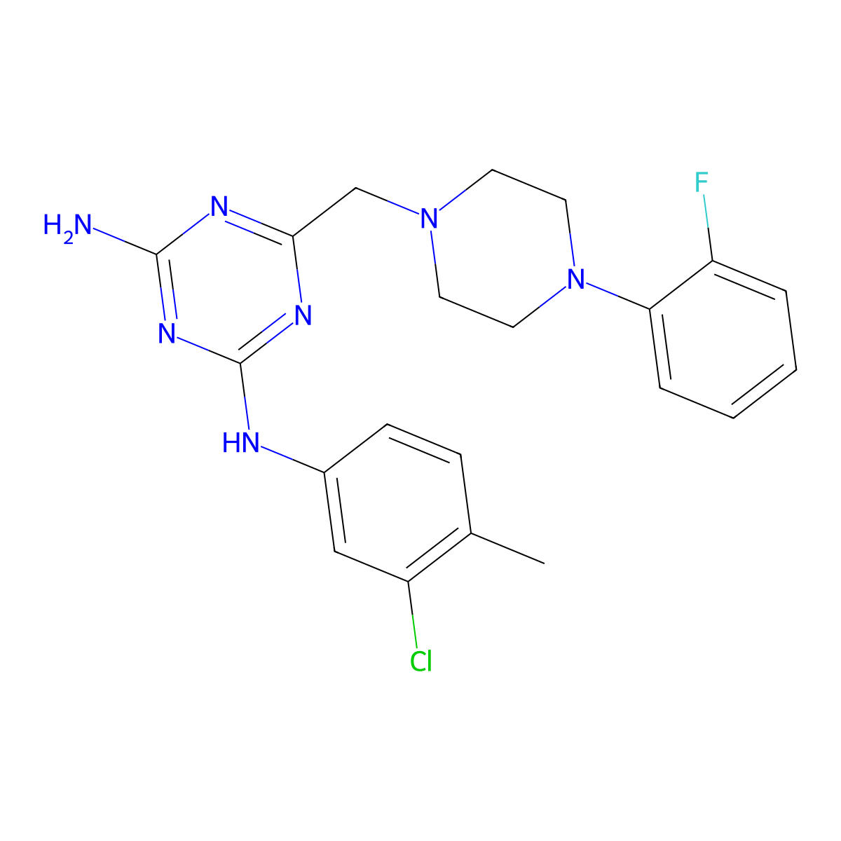 N-(3-chloro-4-methylphenyl)-6-{[4-(2-fluorophenyl)piperazin-1-yl]methyl}-1,3,5-triazine-2,4-diamine molecular structure, CAS 774559-65-8