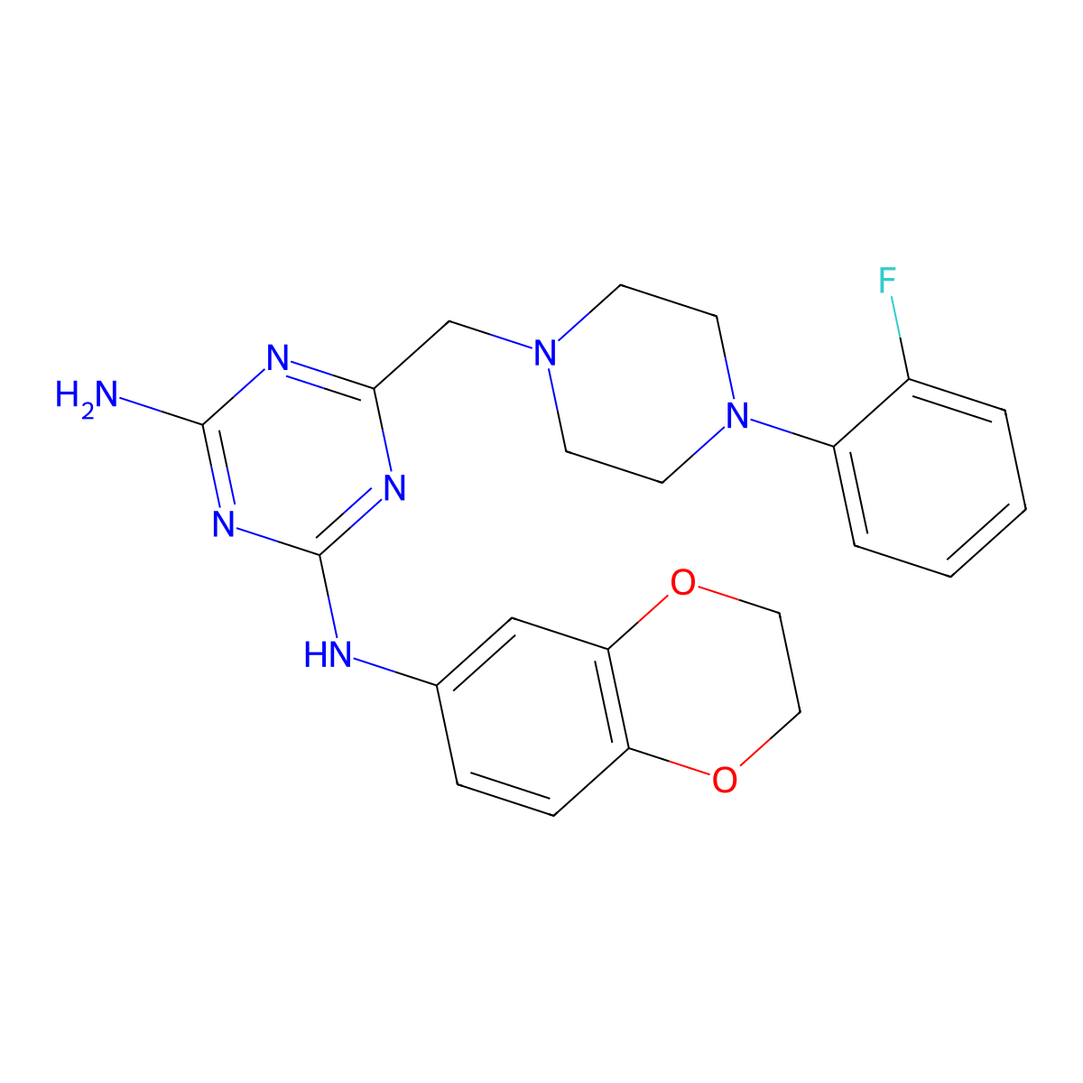 N-(2,3-dihydro-1,4-benzodioxin-6-yl)-6-{[4-(2-fluorophenyl)piperazin-1-yl]methyl}-1,3,5-triazine-2,4-diamine molecular structure, CAS 774559-67-0