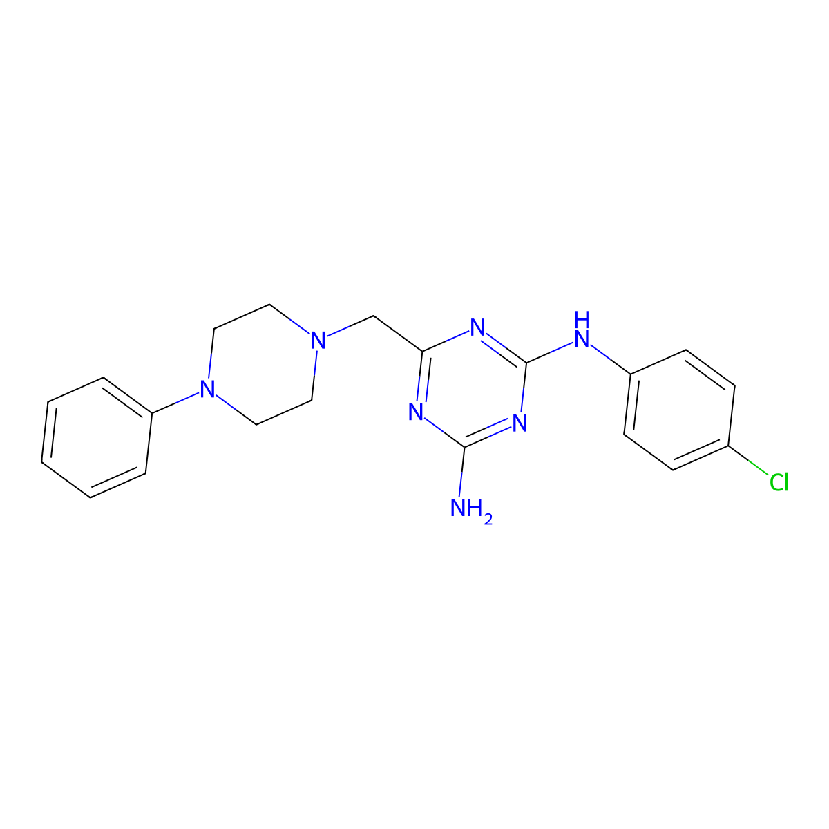 N-(4-chlorophenyl)-6-[(4-phenylpiperazin-1-yl)methyl]-1,3,5-triazine-2,4-diamine molecular structure, CAS 774559-70-5