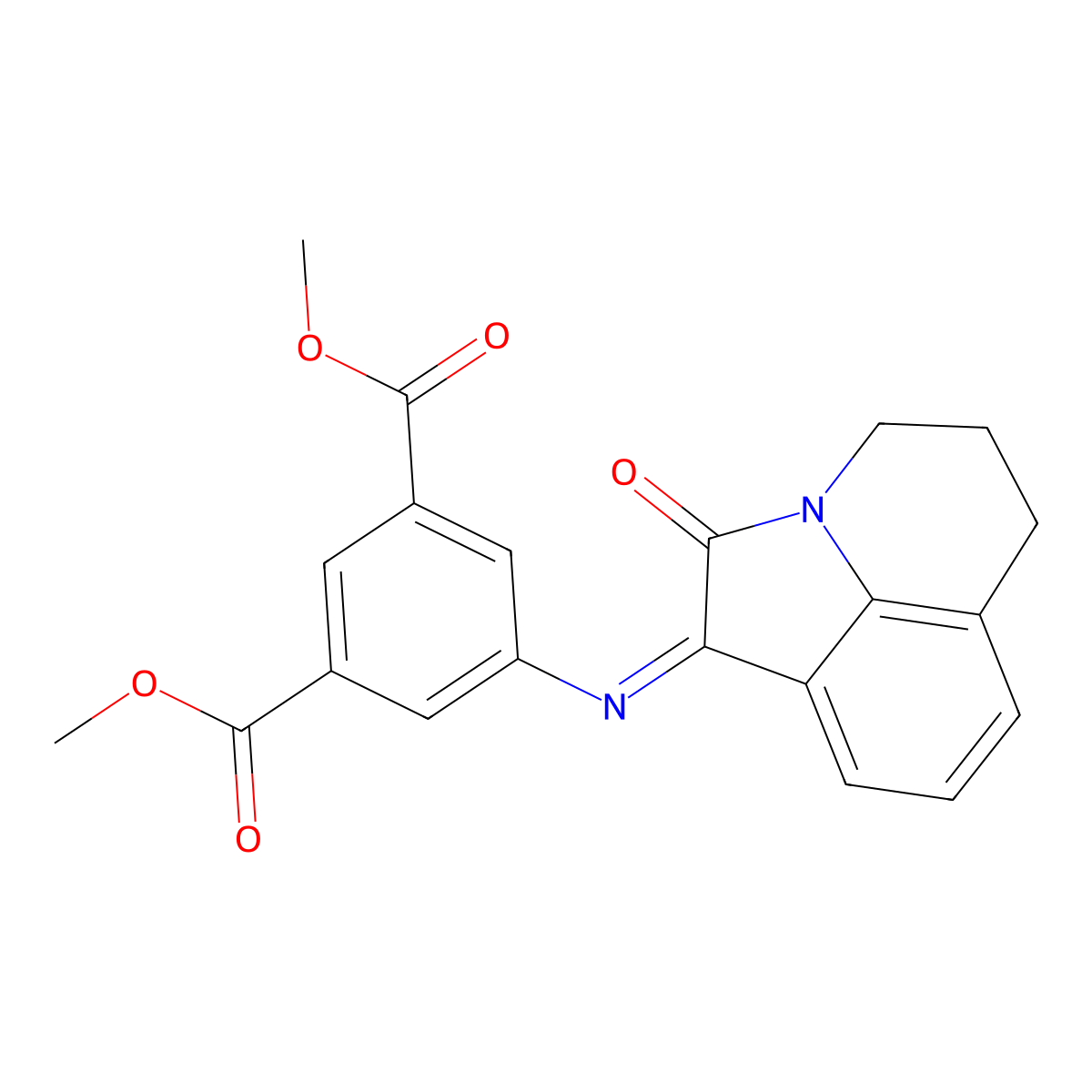 dimethyl 5-{[(1E)-2-oxo-5,6-dihydro-4H-pyrrolo[3,2,1-ij]quinolin-1(2H)-ylidene]amino}benzene-1,3-dicarboxylate molecular structure, CAS 774560-00-8