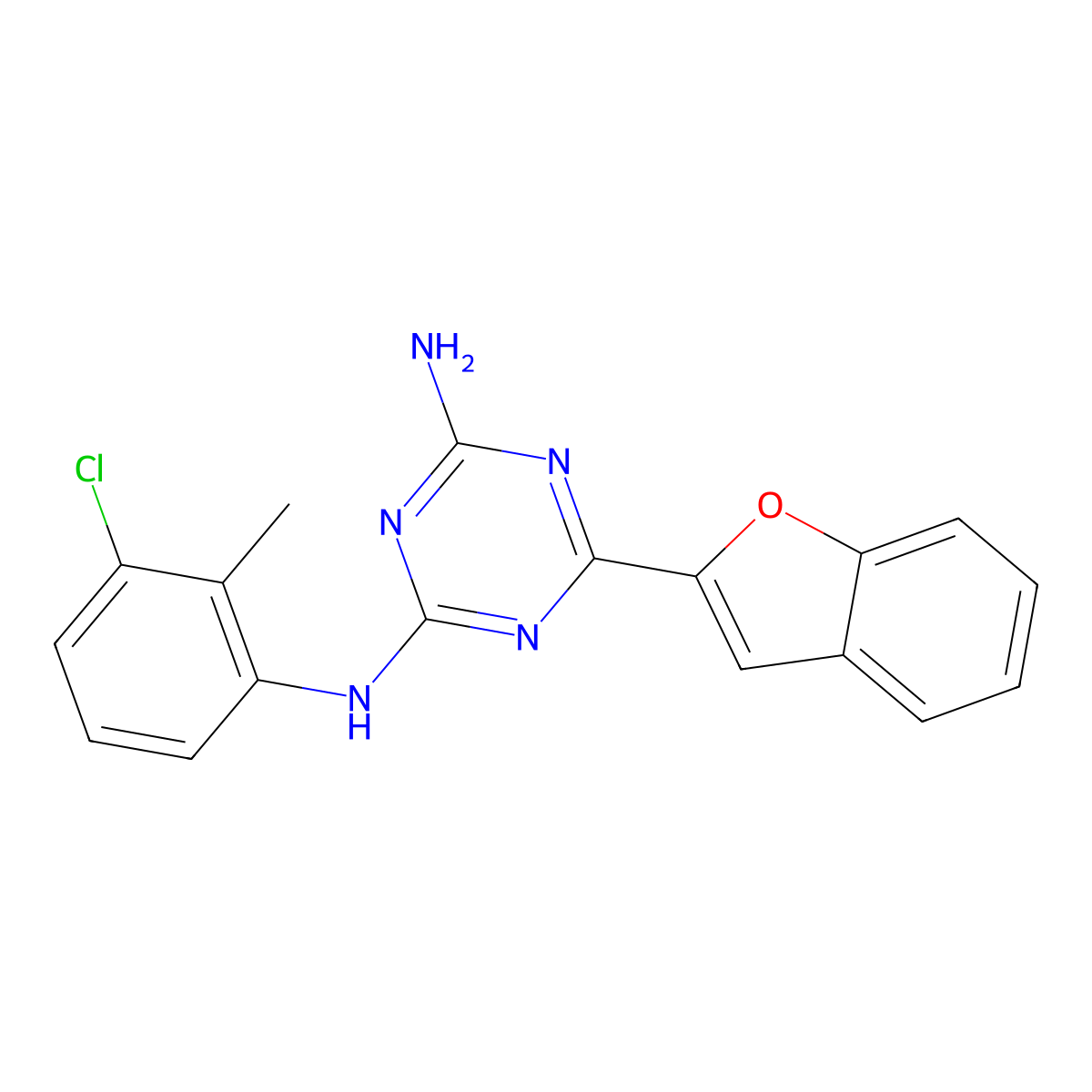 6-(1-benzofuran-2-yl)-N-(3-chloro-2-methylphenyl)-1,3,5-triazine-2,4-diamine molecular structure, CAS 774560-11-1