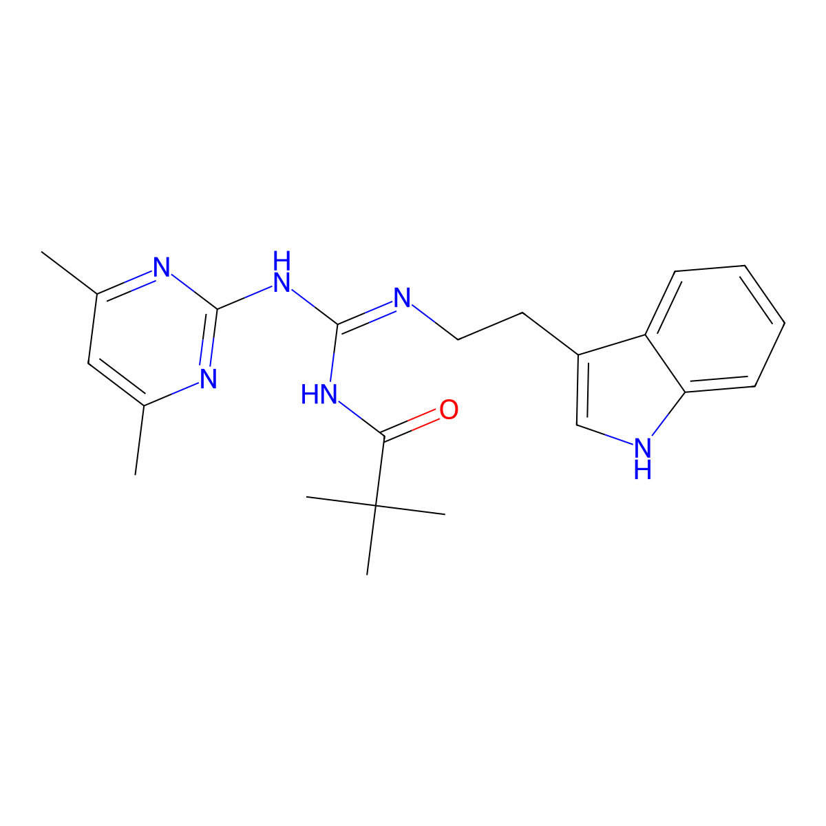 N-[(Z)-[(4,6-dimethylpyrimidin-2-yl)amino]{[2-(1H-indol-3-yl)ethyl]amino}methylidene]-2,2-dimethylpropanamide molecular structure, CAS 774560-15-5