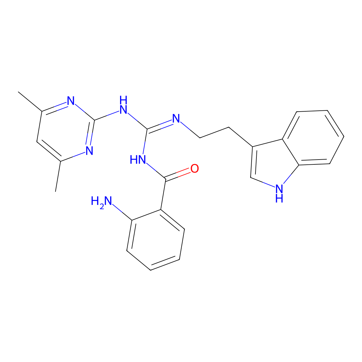 2-amino-N-[(Z)-[(4,6-dimethylpyrimidin-2-yl)amino]{[2-(1H-indol-3-yl)ethyl]amino}methylidene]benzamide molecular structure, CAS 774560-18-8