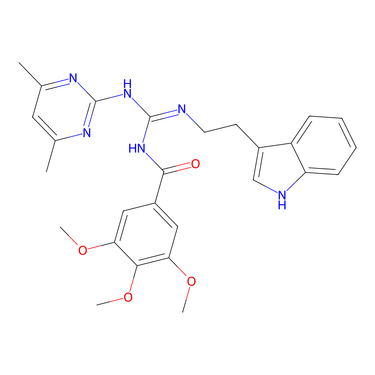 N-[(Z)-[(4,6-dimethylpyrimidin-2-yl)amino]{[2-(1H-indol-3-yl)ethyl]amino}methylidene]-3,4,5-trimethoxybenzamide molecular structure, CAS 774560-19-9