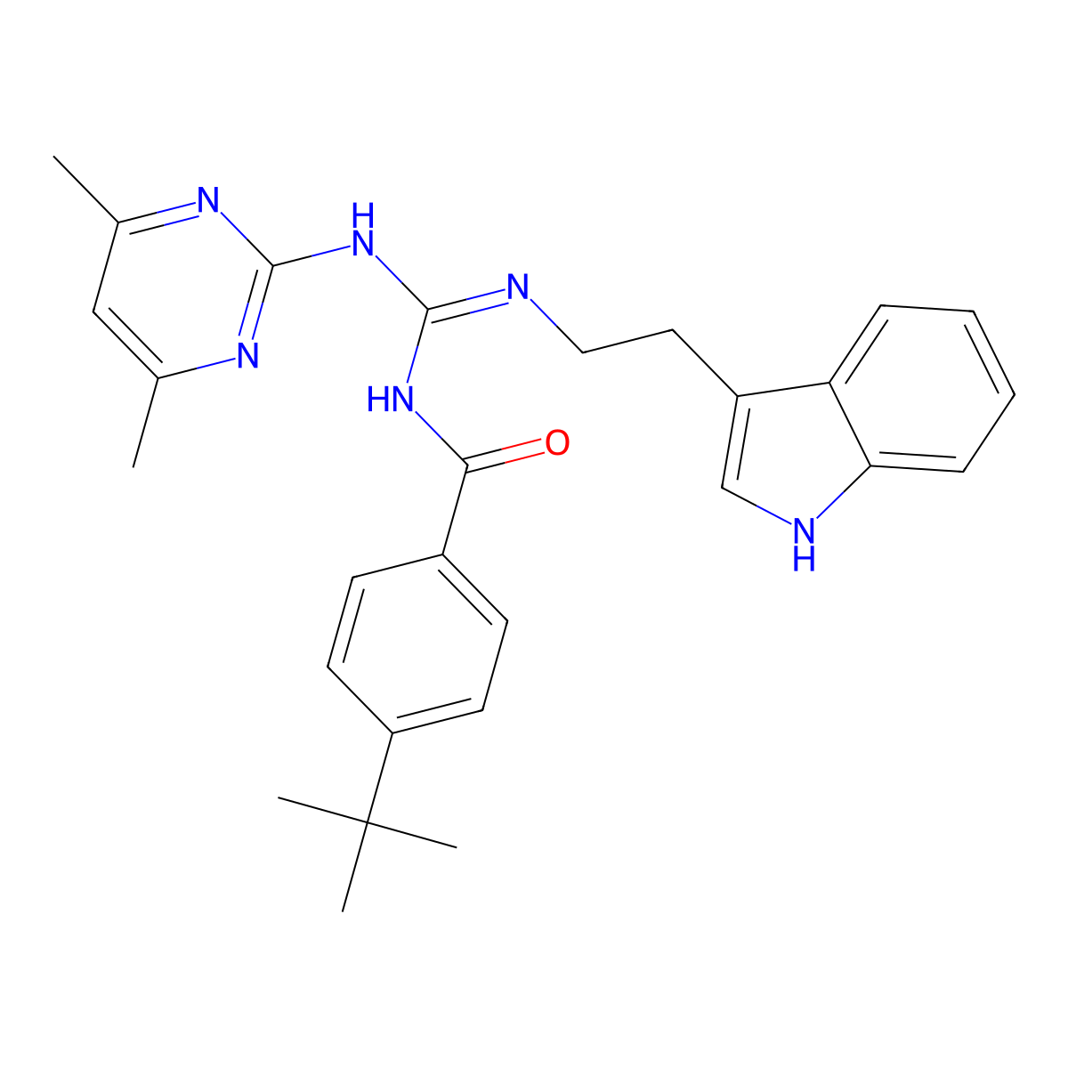 4-tert-butyl-N-[(Z)-[(4,6-dimethylpyrimidin-2-yl)amino]{[2-(1H-indol-3-yl)ethyl]amino}methylidene]benzamide molecular structure, CAS 774560-22-4