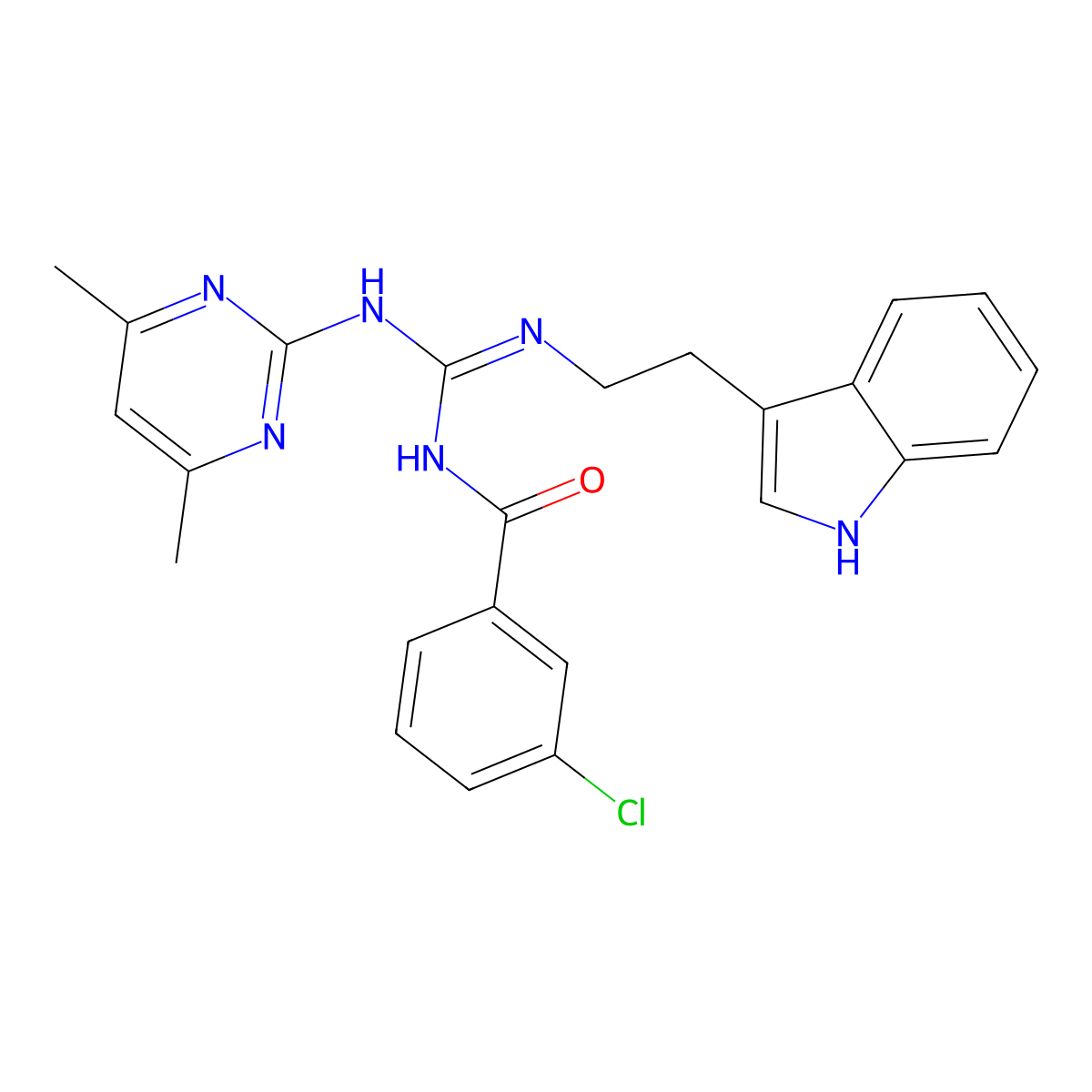 3-chloro-N-{N'-(4,6-dimethylpyrimidin-2-yl)-N-[2-(1H-indol-3-yl)ethyl]carbamimidoyl}benzamide molecular structure, CAS 774560-23-5