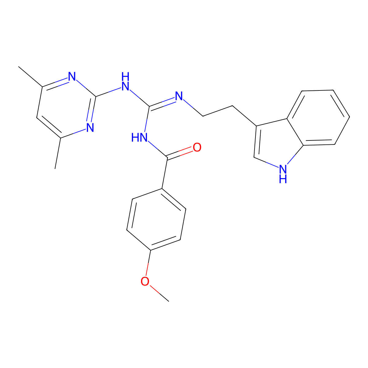 N-[(Z)-[(4,6-dimethylpyrimidin-2-yl)amino]{[2-(1H-indol-3-yl)ethyl]amino}methylidene]-4-methoxybenzamide molecular structure, CAS 774560-24-6