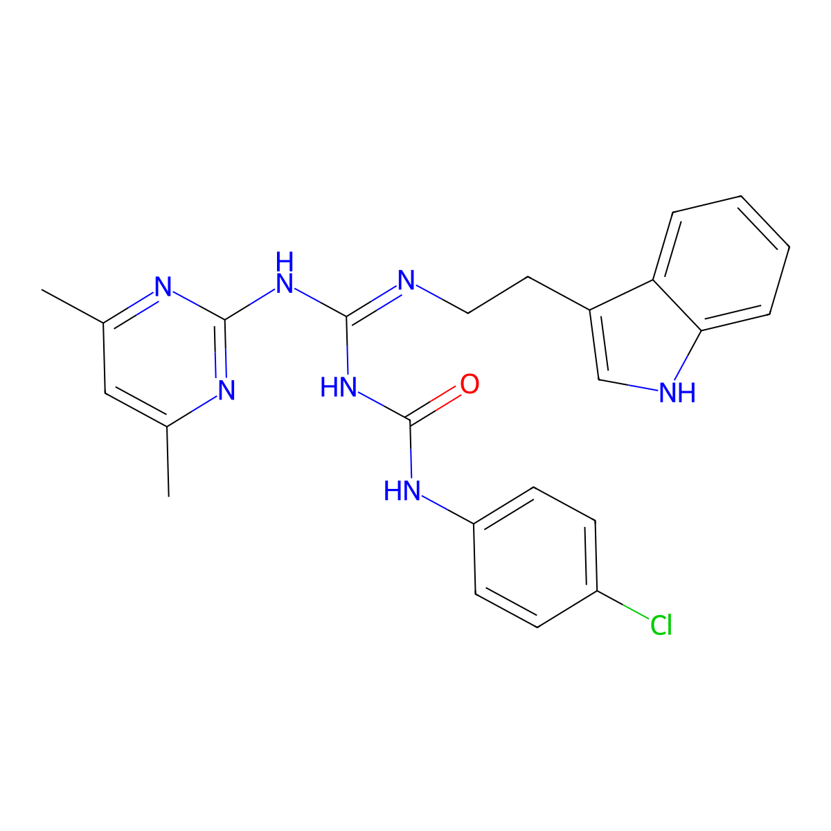 1-(4-chlorophenyl)-3-[(Z)-[(4,6-dimethylpyrimidin-2-yl)amino]{[2-(1H-indol-3-yl)ethyl]amino}methylidene]urea molecular structure, CAS 774560-25-7