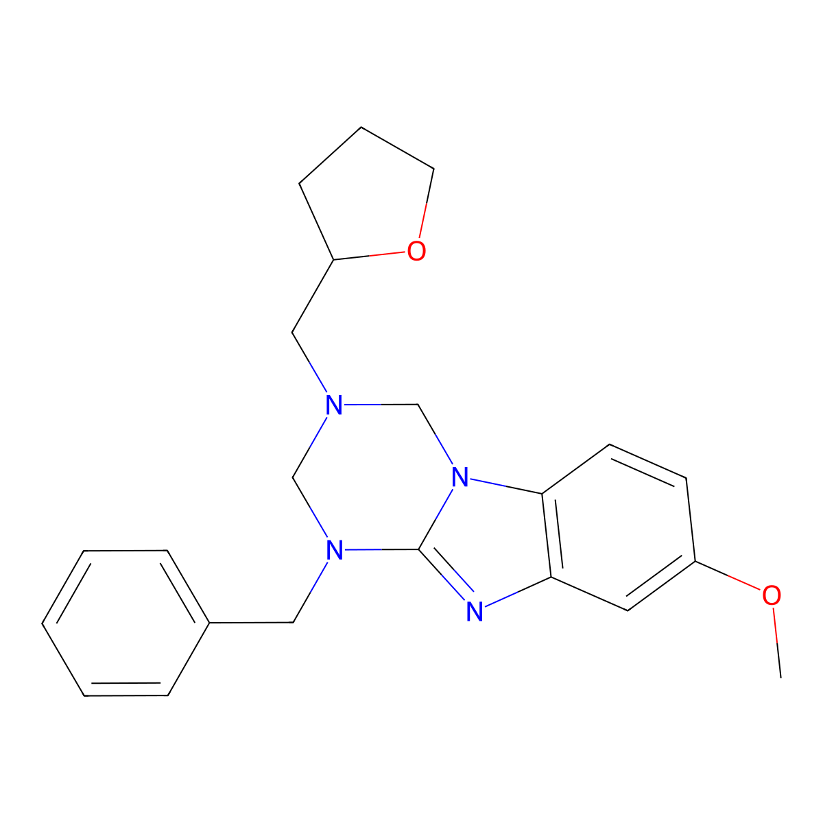 1-Benzyl-8-methoxy-3-(tetrahydrofuran-2-ylmethyl)-1,2,3,4-tetrahydro[1,3,5]triazino[1,2-a]benzimidazole molecular structure, CAS 774560-36-0