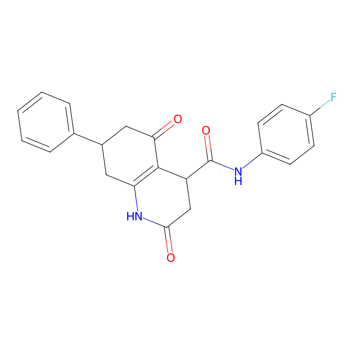 N-(4-fluorophenyl)-2-hydroxy-5-oxo-7-phenyl-3,4,5,6,7,8-hexahydroquinoline-4-carboxamide molecular structure, CAS 774560-79-1