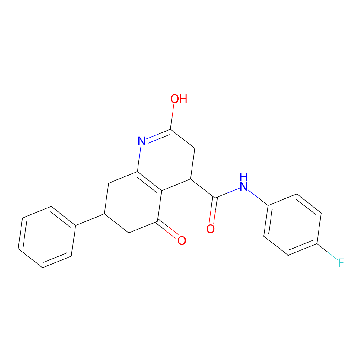 N-(4-fluorophenyl)-2-hydroxy-5-oxo-7-phenyl-3,4,5,6,7,8-hexahydroquinoline-4-carboxamide molecular structure, CAS 774560-79-1