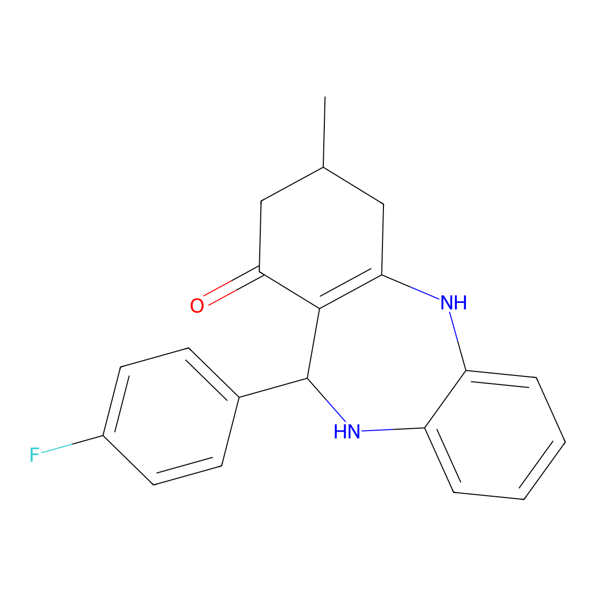 11-(4-fluorophenyl)-3-methyl-2,3,4,5,10,11-hexahydro-1H-dibenzo[b,e][1,4]diazepin-1-one molecular structure, CAS 774560-91-7