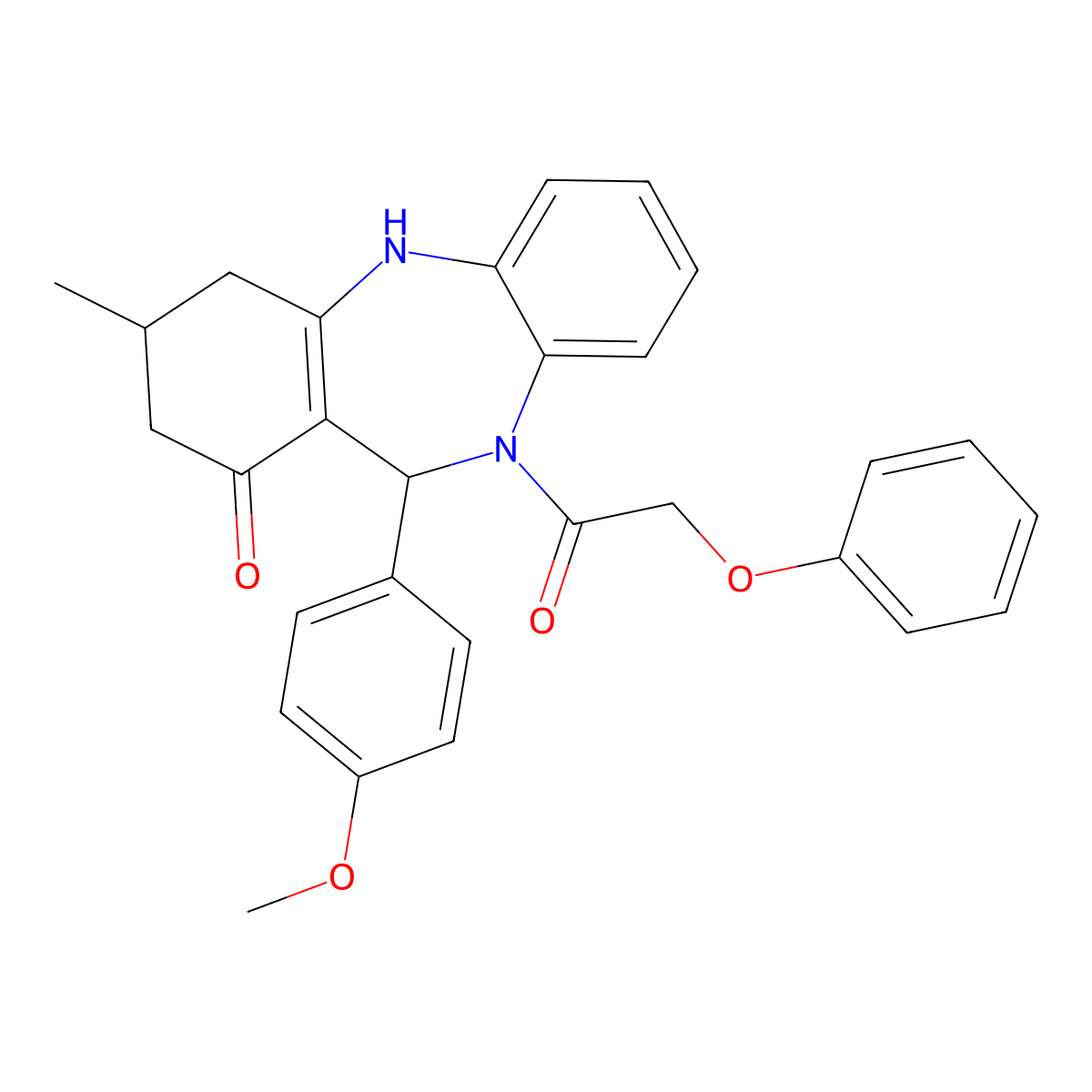 11-(4-methoxyphenyl)-3-methyl-10-(phenoxyacetyl)-2,3,4,5,10,11-hexahydro-1H-dibenzo[b,e][1,4]diazepin-1-one molecular structure, CAS 774560-97-3